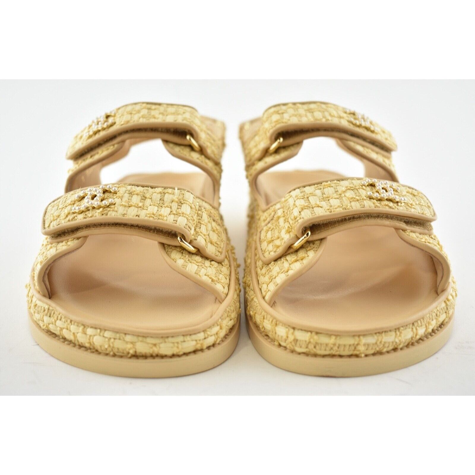 Chanel Chanel 21C Beige Raffia Pearl CC Logo Mule Slide Strap Flat Size US 6.5 / IT 36.5 - 6 Thumbnail