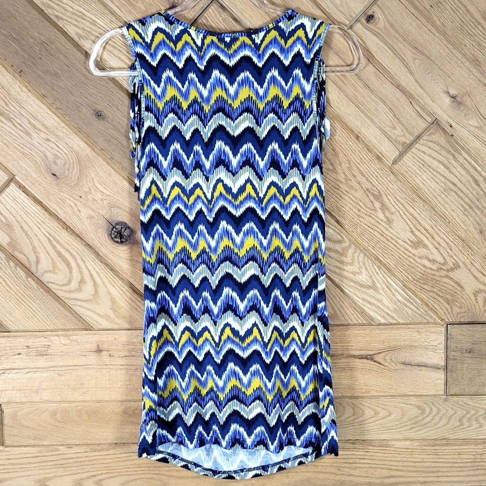 Boston Proper Boston Proper Tank Top Womens Small Embellished Fringe Chevron Blue Yellow Size S / US 4 / IT 40 - 4 Thumbnail