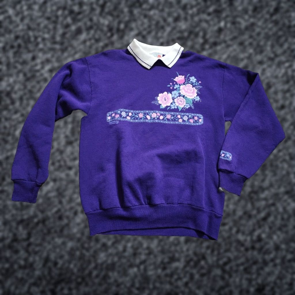 Vintage VINTAGE Morning Sun Women's Sweatshirt Pullover 3/4 Sleeve Floral Purple Size Medium Activewear Casual Winter Size M / US 6-8 / IT 42-44 - 1 Thumbnail