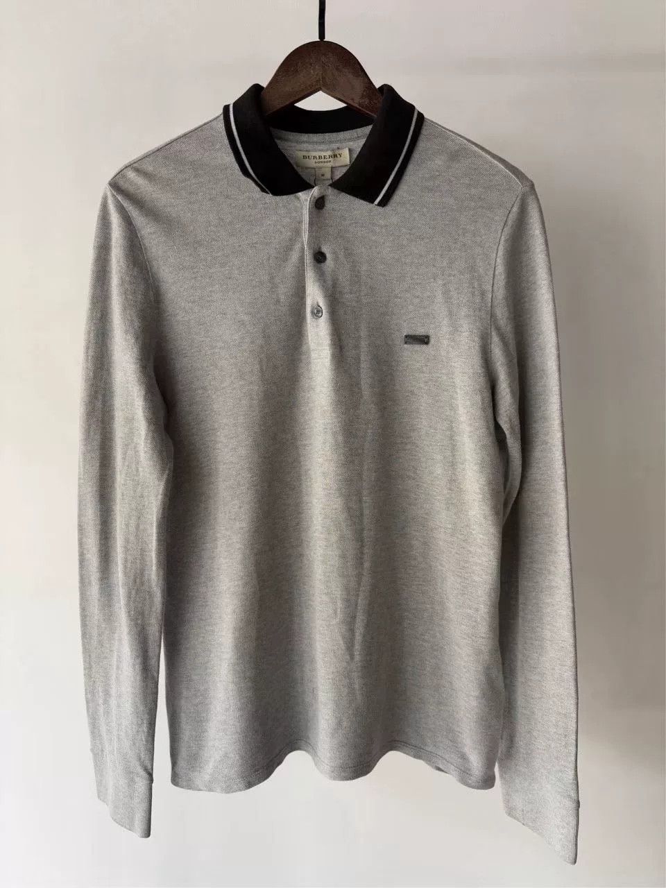 Burberry Burberry Gray Leather Patch Long-Sleeve Polo Size US M / EU 48-50 / 2 - 1 Thumbnail