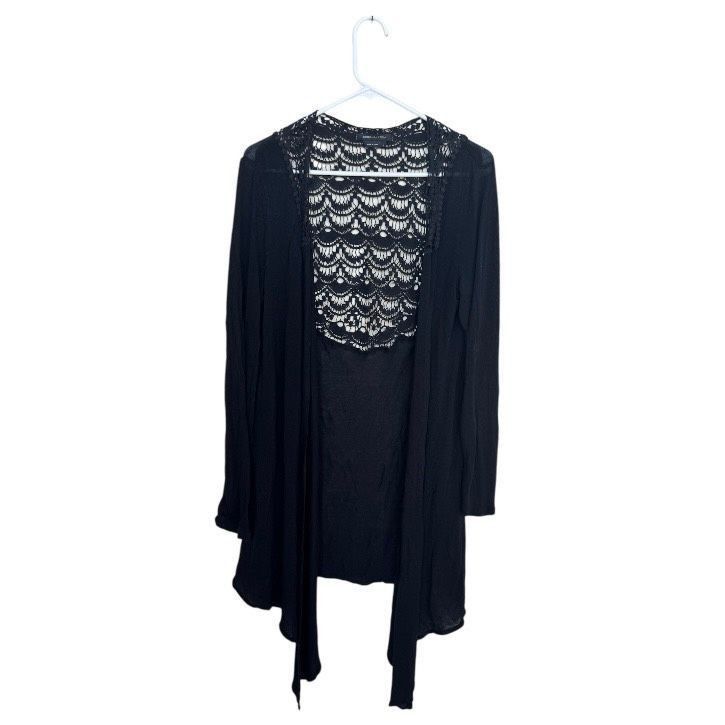 Bcbgmaxazria BCBGMAXAZRIA Black Lace Back Open Front Blouse – L Size L / US 10 / IT 46 - 2 Thumbnail