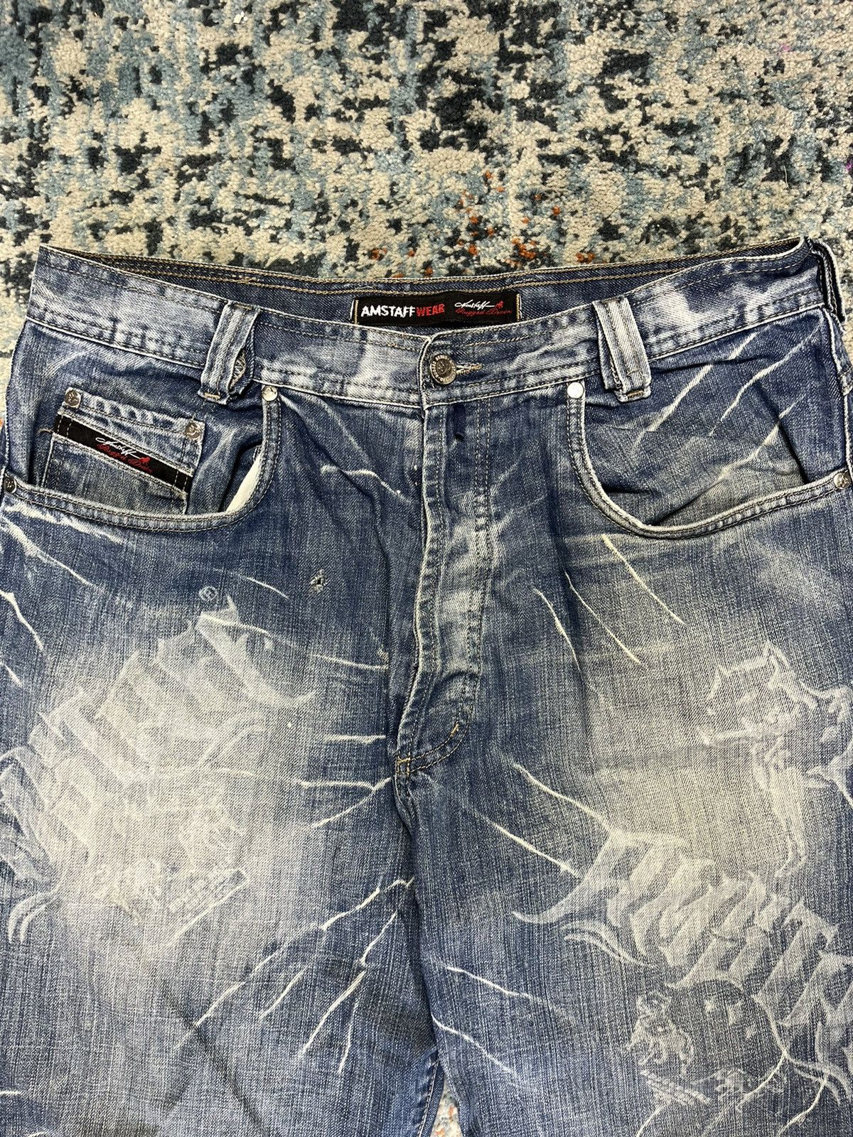 Japanese Brand × Vintage Vintage y2k Amstaff Wear print denim pitbull AOP graphic Size US 34 / EU 50 - 13 Thumbnail
