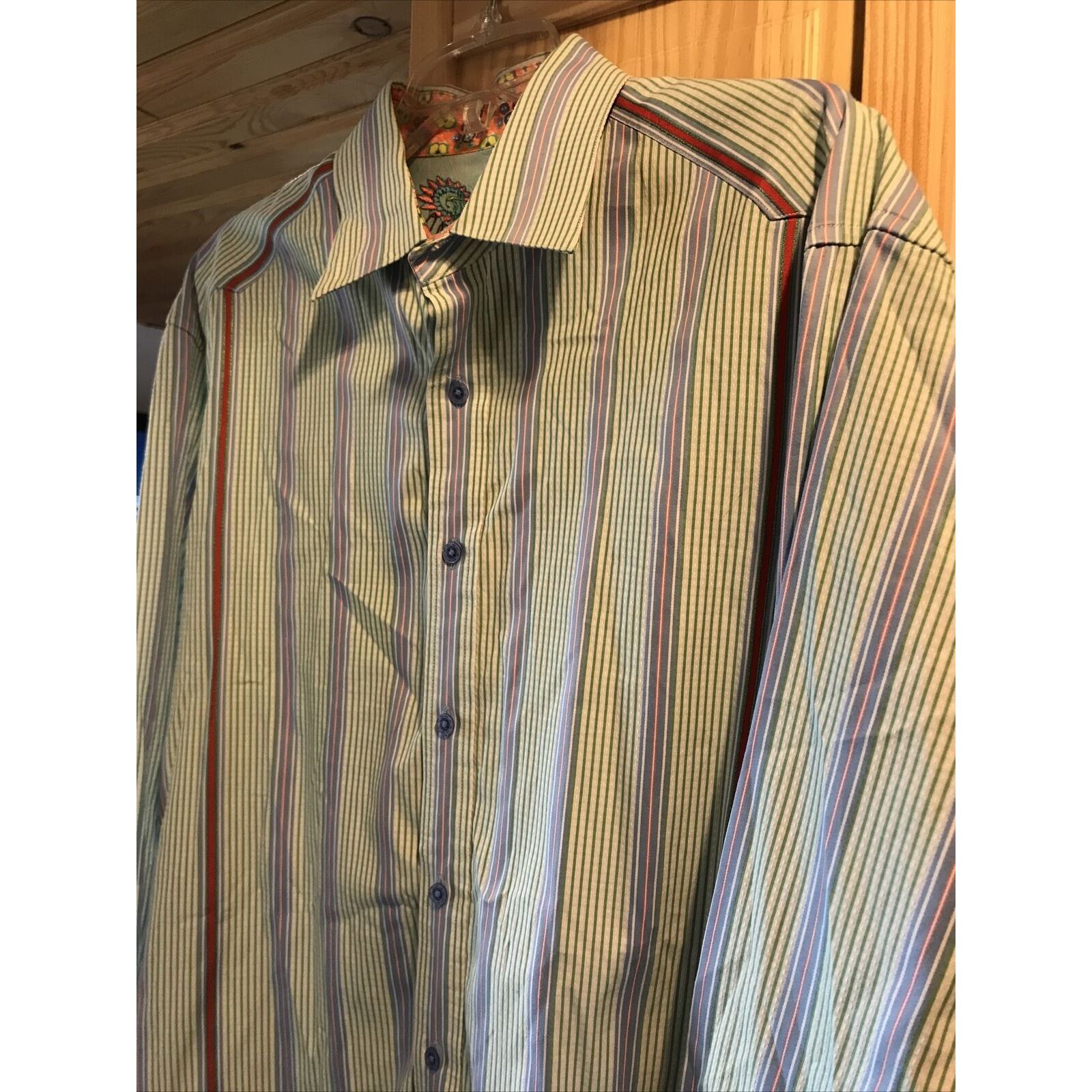 Robert Graham Robert Graham Mens XL Green Striped Long Sleeve Cotton Shirt Size US XL / EU 56 / 4 - 6 Thumbnail