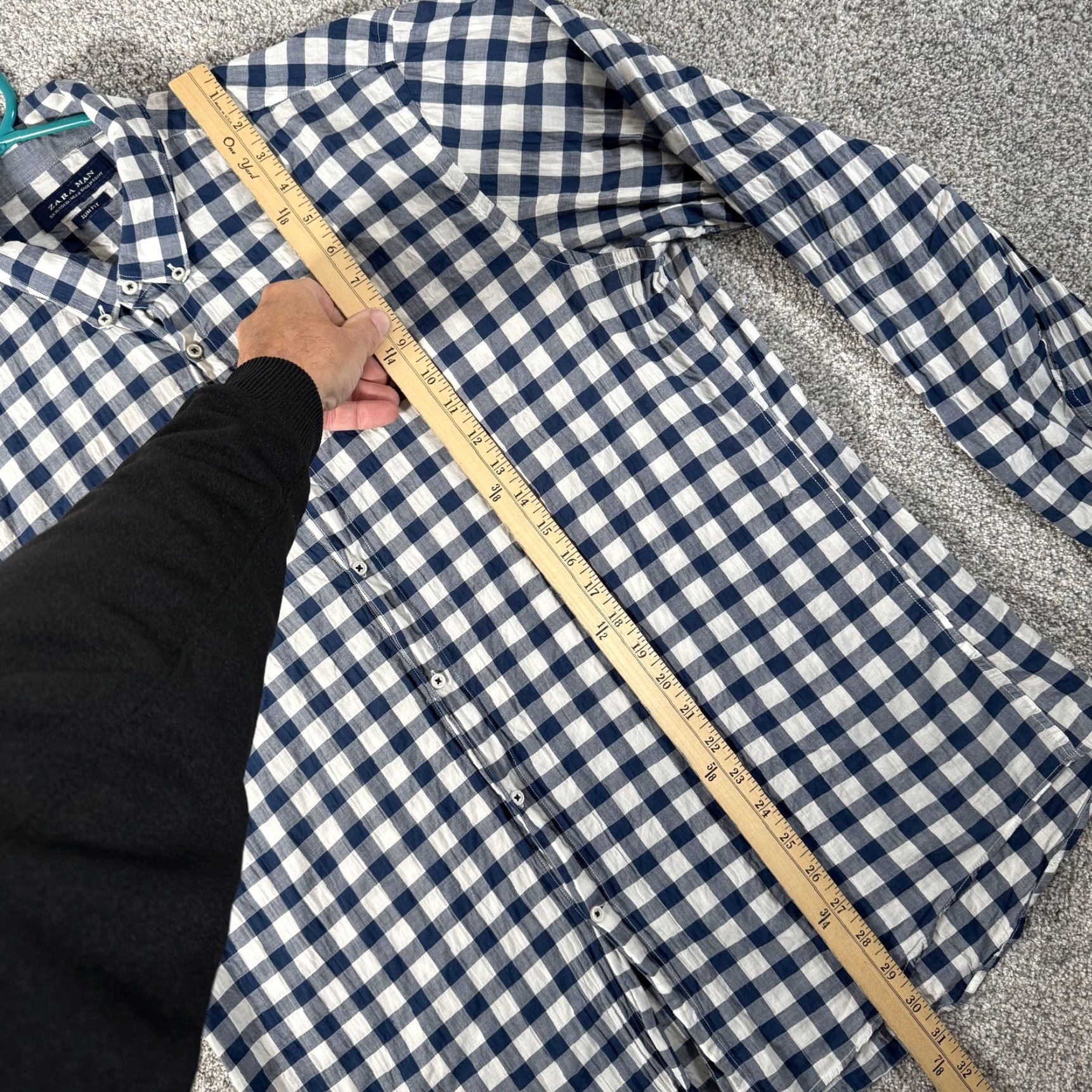 Zara Zara Man Shirt XL Blue White Gingham Check Slim Fit Button Down Long Sleeve Mens Size US XL / EU 56 / 4 - 2 Thumbnail
