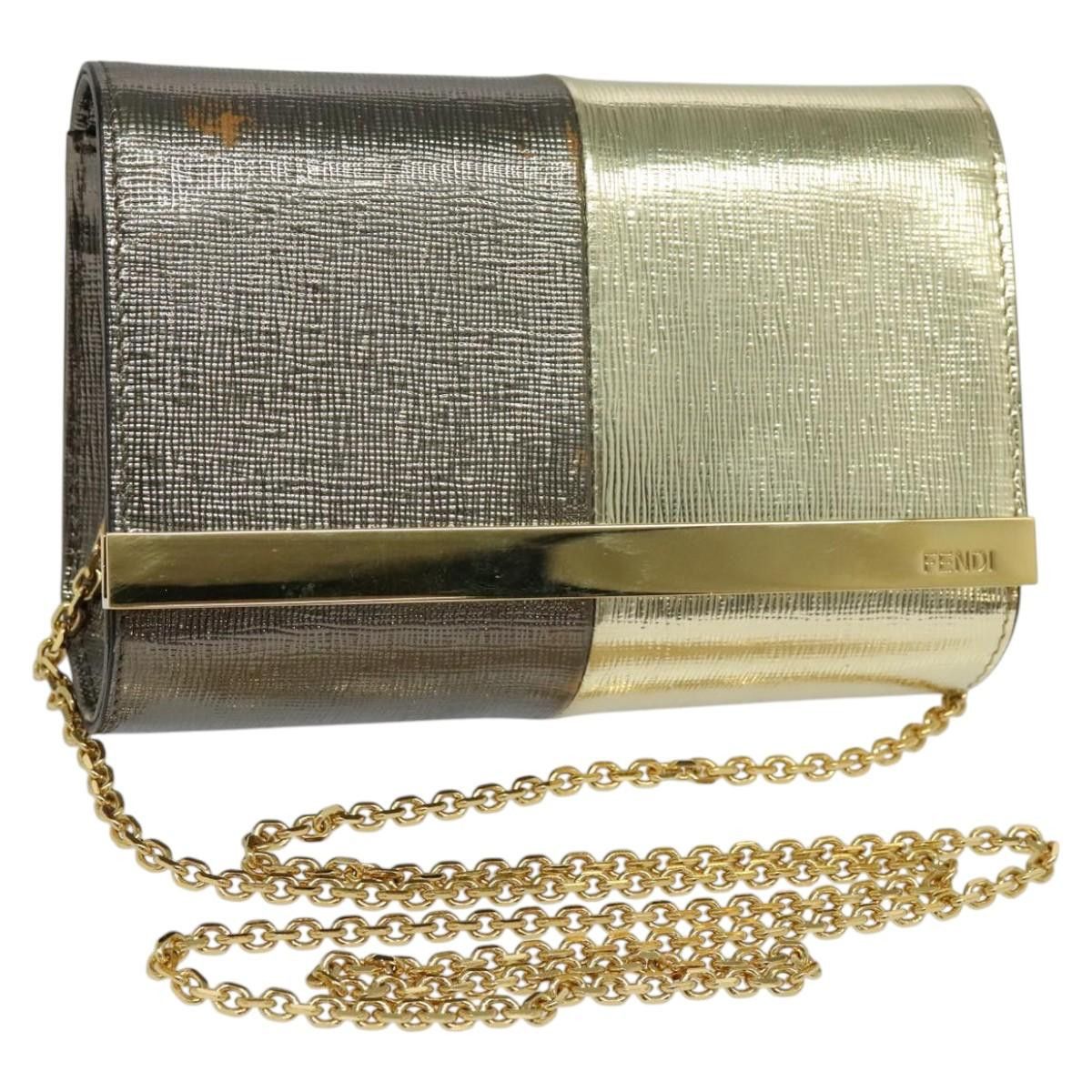 FENDI Chain Shoulder Bag Leather Gold Tone