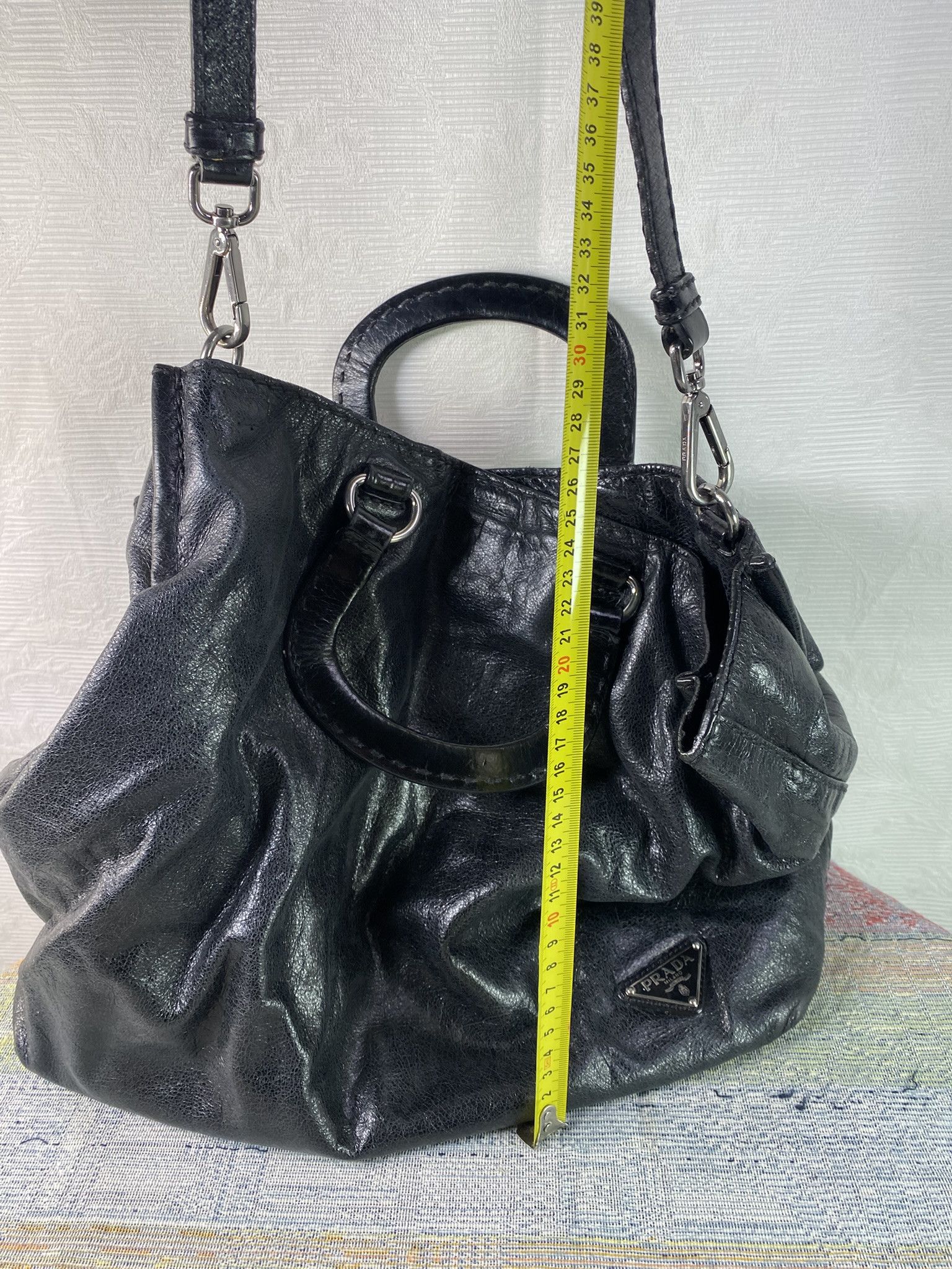 Prada PRADA Milano Vitello Glazed Leather Shoulder Bag Black Italy Size ONE SIZE - 6 Thumbnail