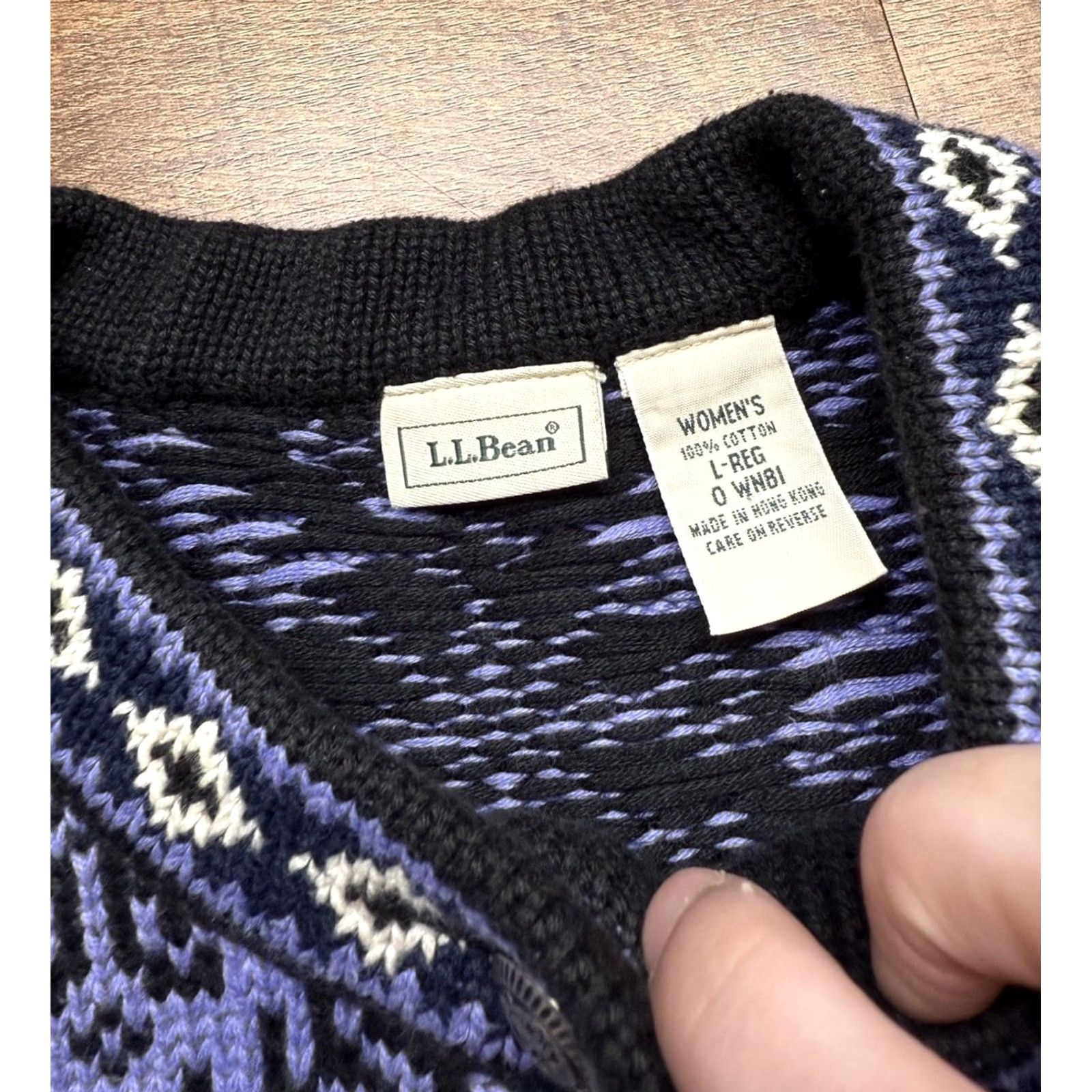 Vintage VINTAGE LL Bean Women’s Fisherman Cardigan Nordic Fair Isle Knit Crew Neck Long Sleeve Button Purple Black 100% Cotton Large Cardigan Womens Size L / US 10 / IT 46 - 5 Thumbnail