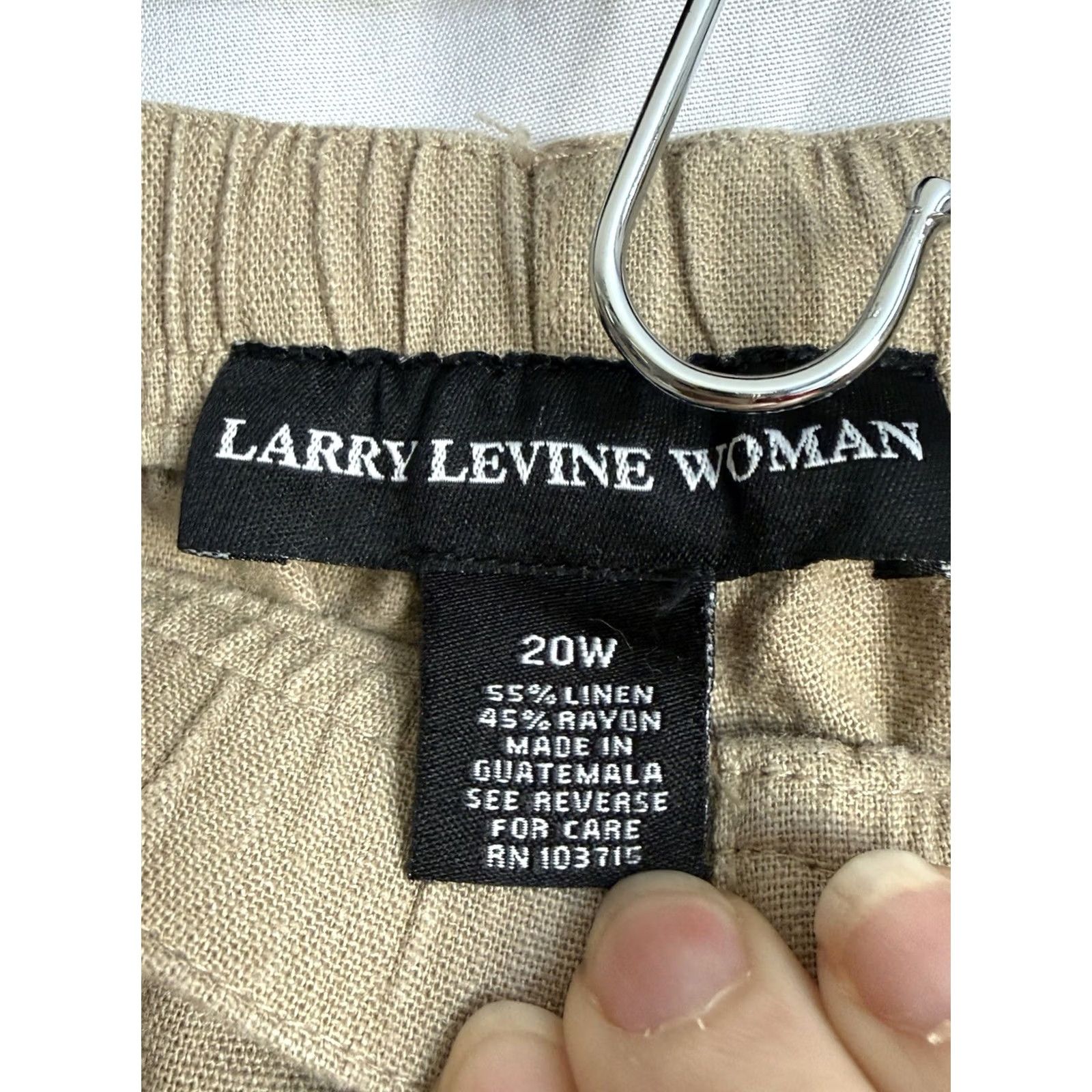 Vintage Larry Levine Woman Pants Capri Linen Blend Taupe Khaki Beach Casual Resort 20W Size 42" / US 20 - 7 Thumbnail