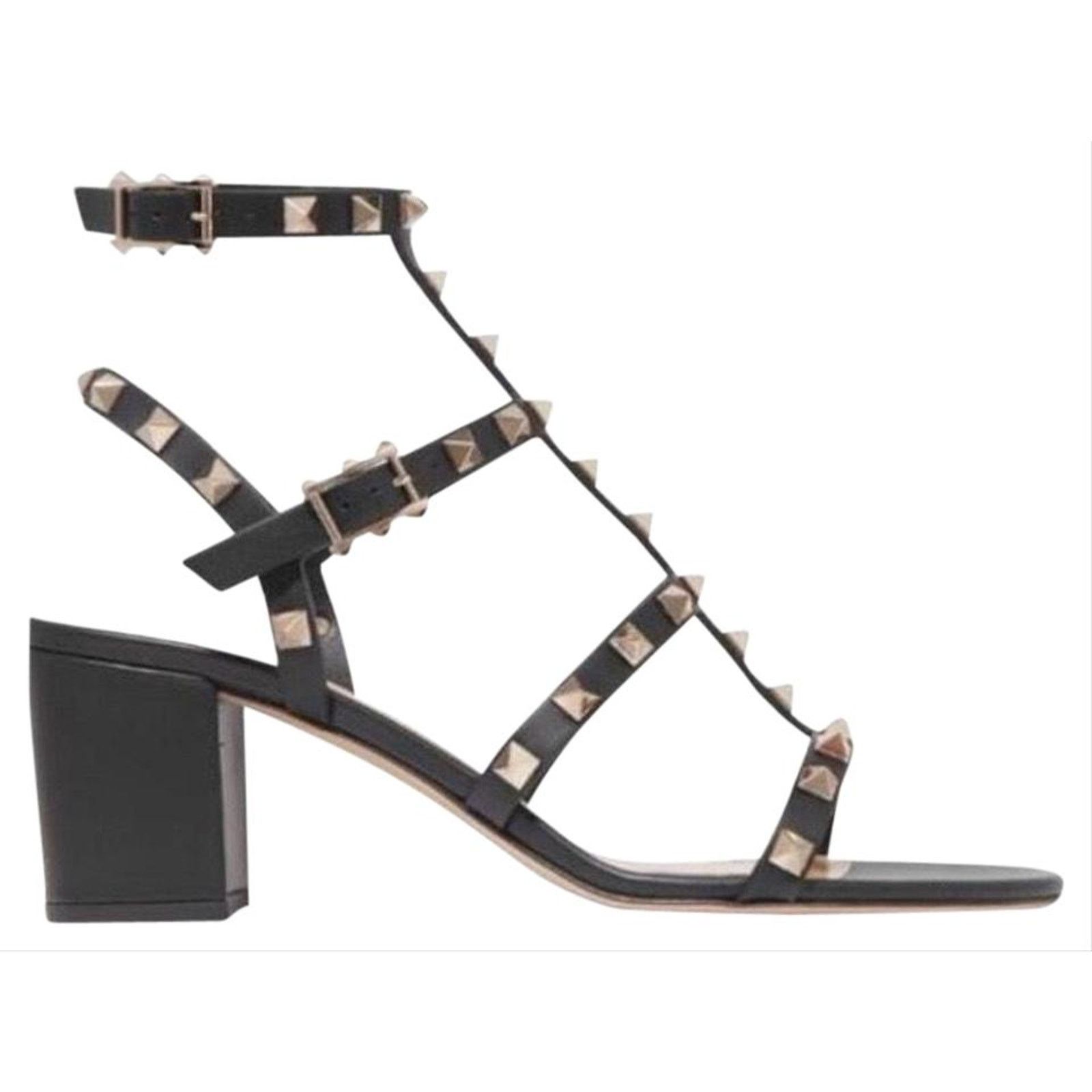 Valentino Garavani Rockstud 60 Leather Chunky Heel Shoes 40 in Black, Women's (Size 10)