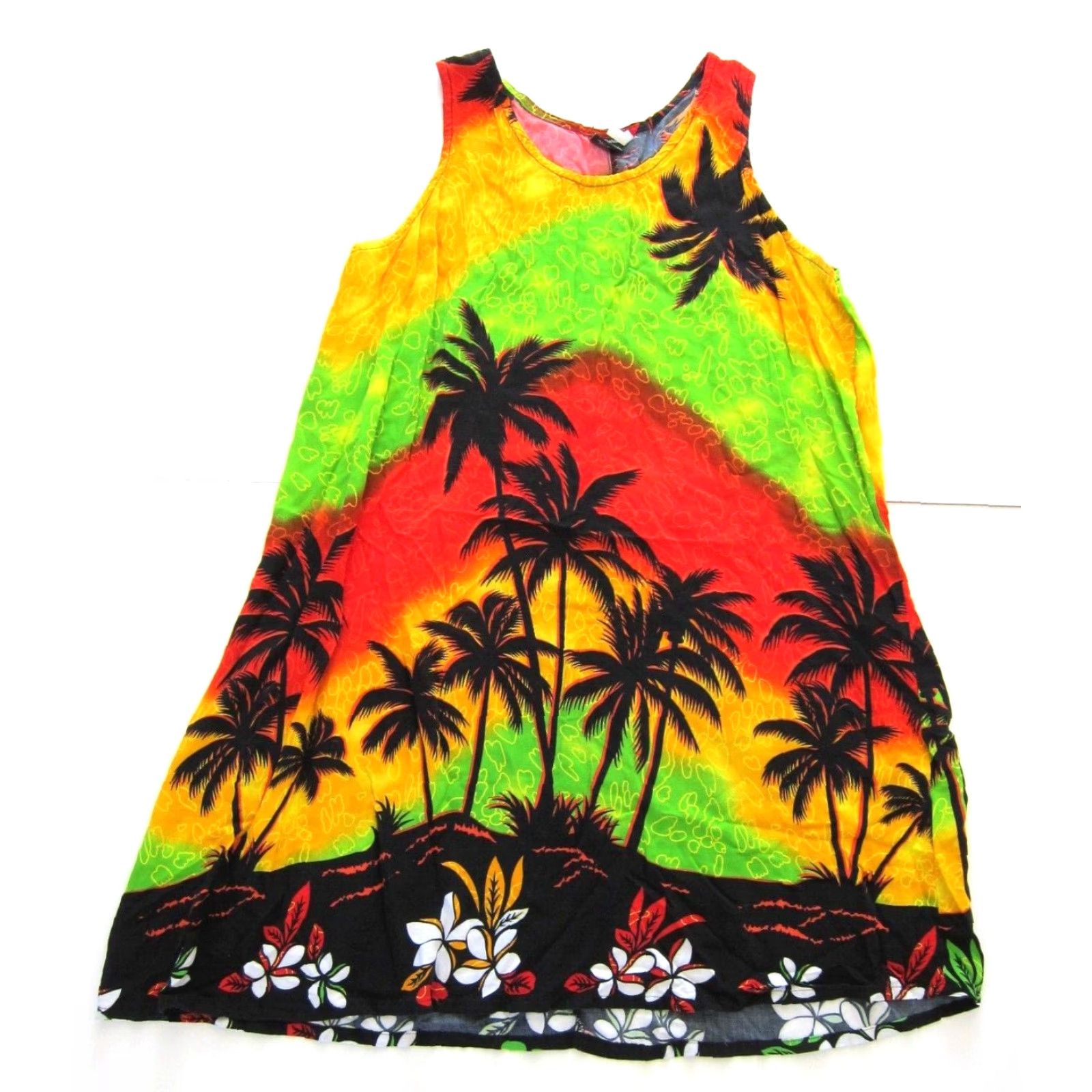 ALOHAS VTG Aloha Fashion Hawaiian Yellow Red Green Floral Sleeveless Tank Dress Large Size L / US 10 / IT 46 - 2 Thumbnail
