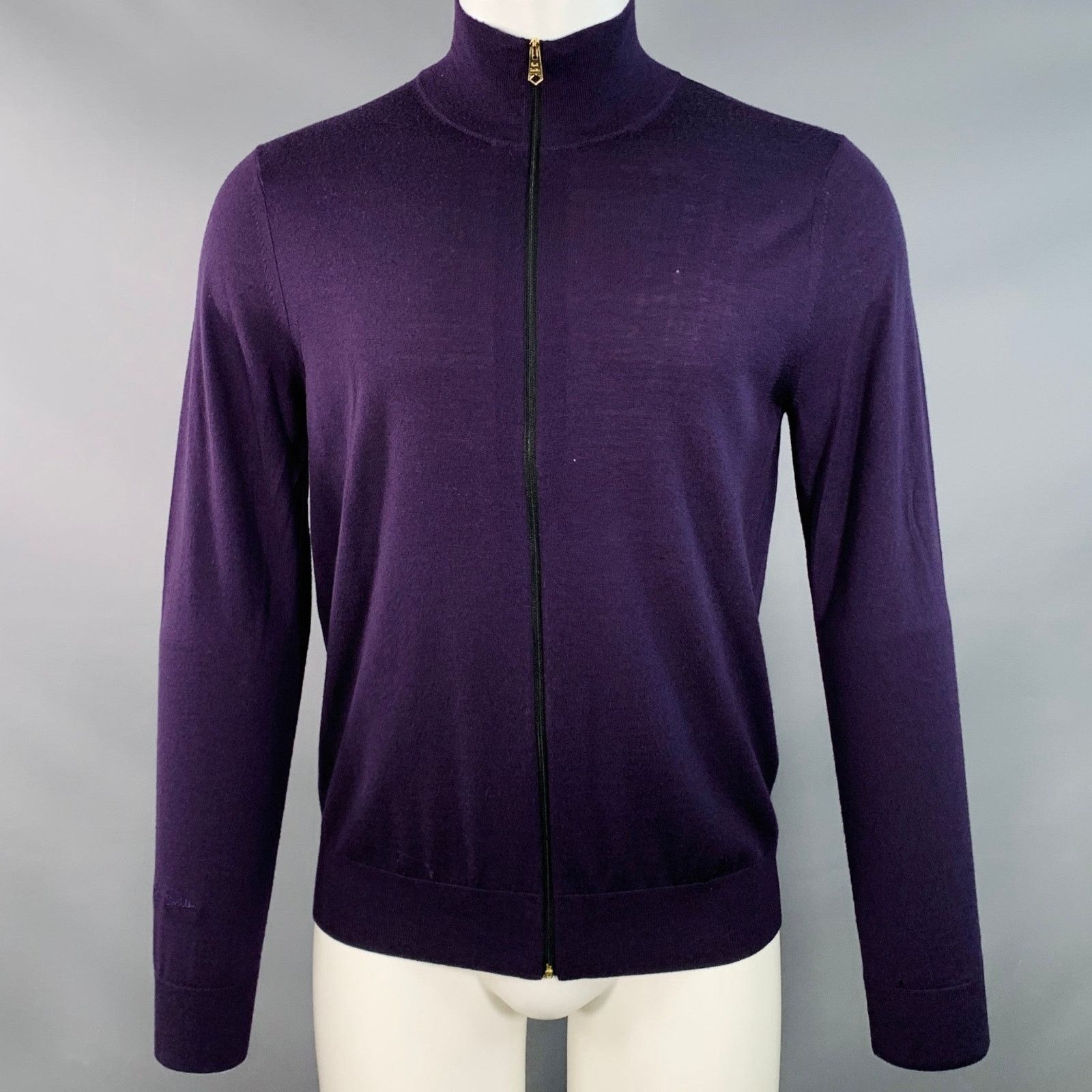PAUL SMITH Size M Purple Merino Wool Zip Up Cardigan