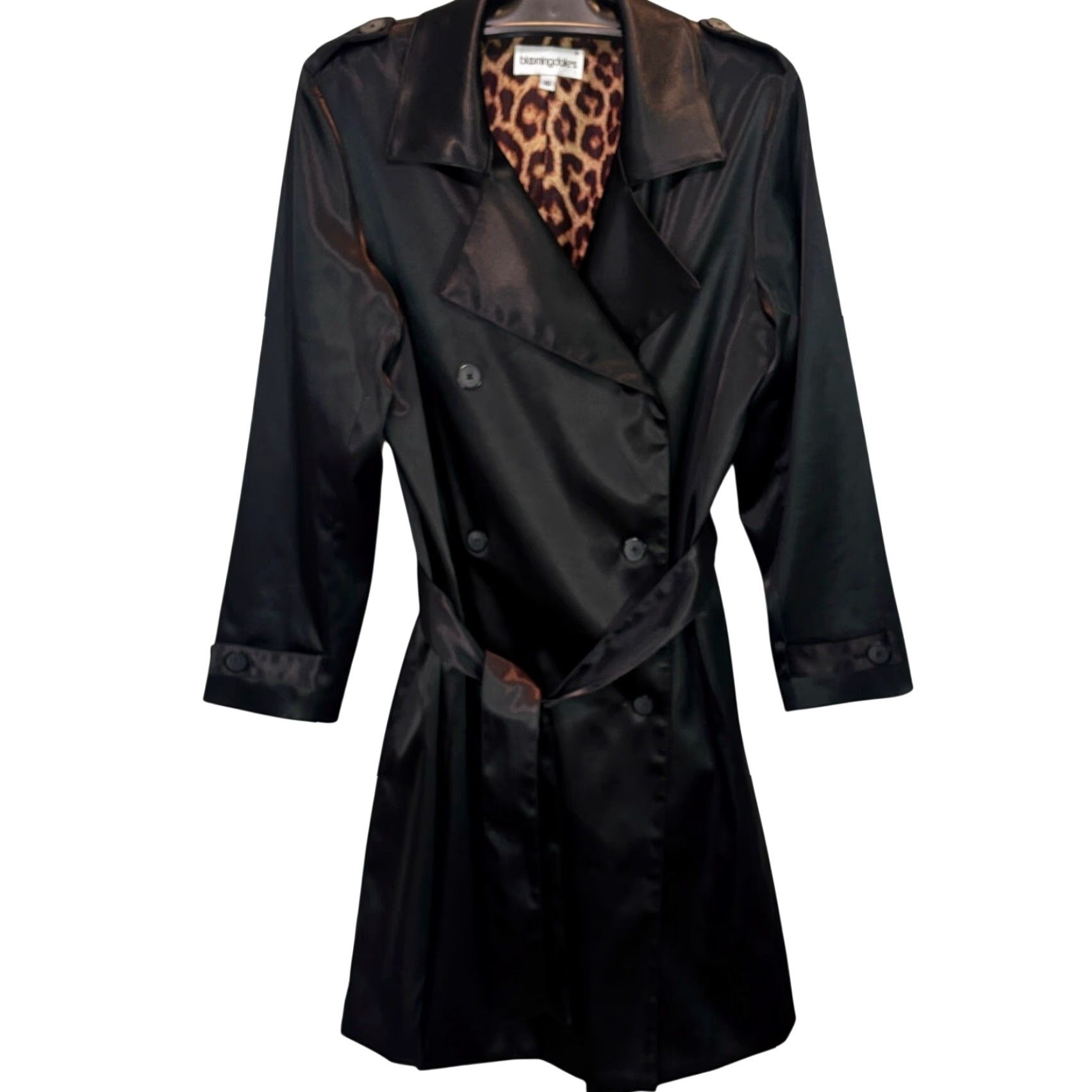 Bloomingdale's Bloomingdale's Trench Coat Womens 10 Black Leopard Lined Belted Made in USA Coat Women 10 Black Leopard Trench Belted USA Classic Size L / US 10 / IT 46 - 2 Thumbnail