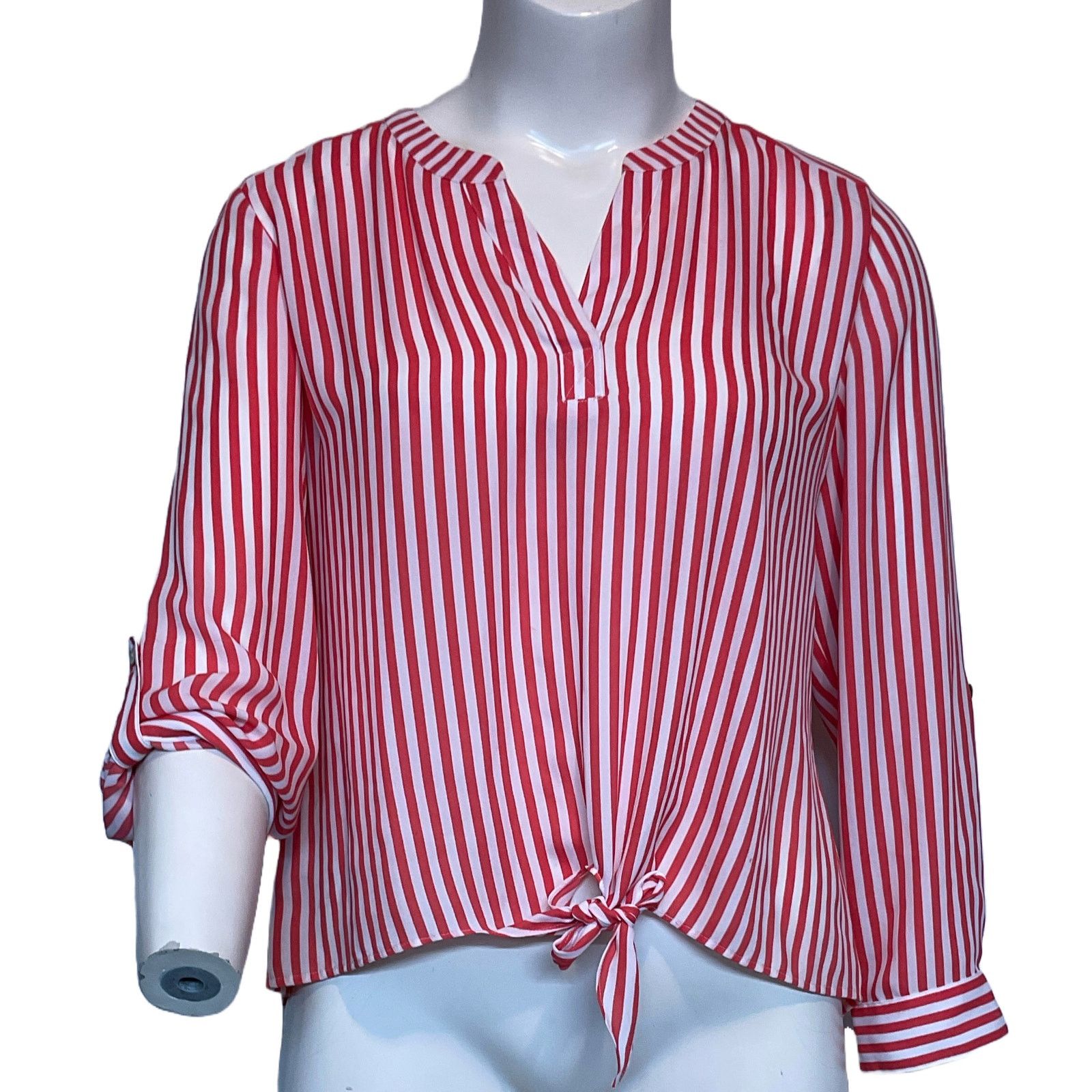 Chicos Chicos Blouse Womens Size 2 Large Coral White Stripe Size L / US 10 / IT 46 - 1 Thumbnail