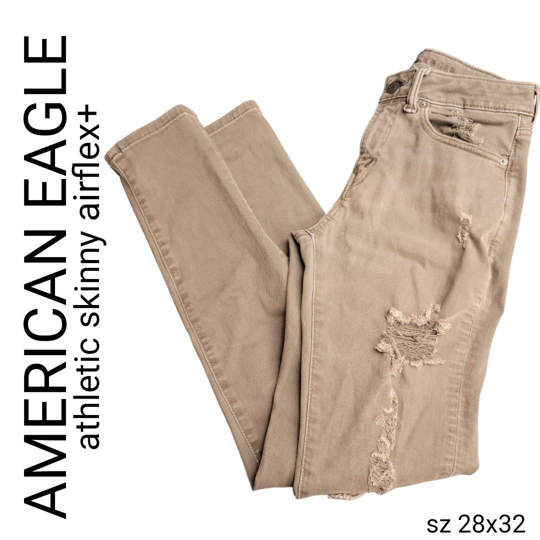 American Eagle Outfitters American Eagle Athletic Skinny Ripped Torn Khaki Jeans Size 28" / US 6 / IT 42 - 1 Thumbnail