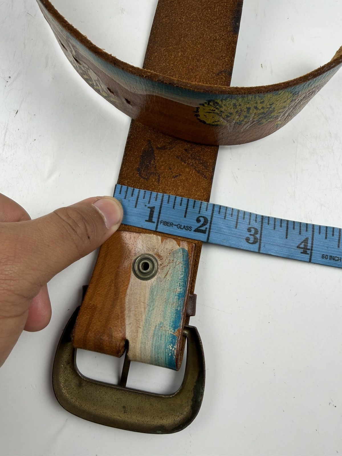 Japanese Brand rare design vintage style painted leather belt tc43 Size 36 - 12 Thumbnail