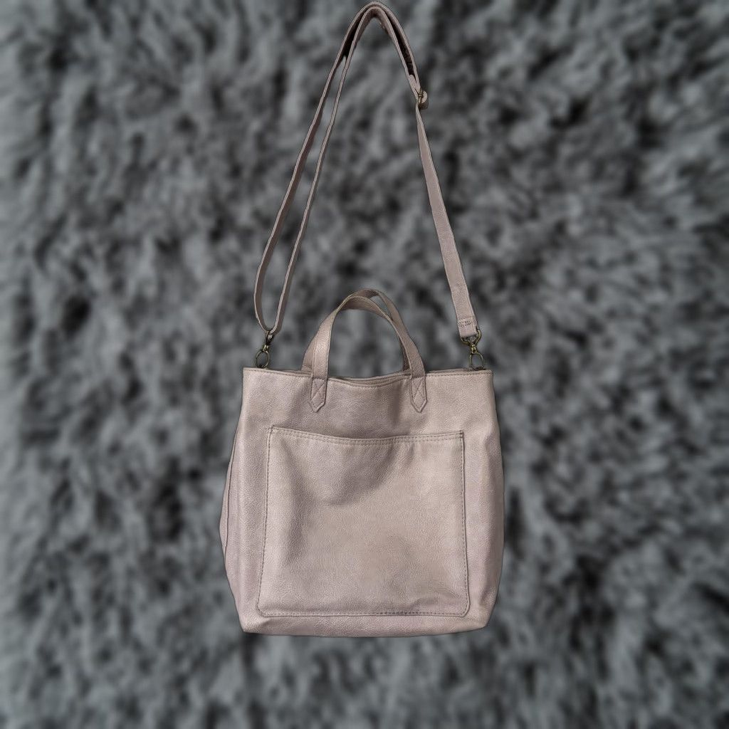 Vintage Thirty-One Tote Bag Womens Medium Taupe Faux Leather Crossbody Purse - Classic, Preppy, Casual, Travel - White? Size ONE SIZE - 1 Thumbnail