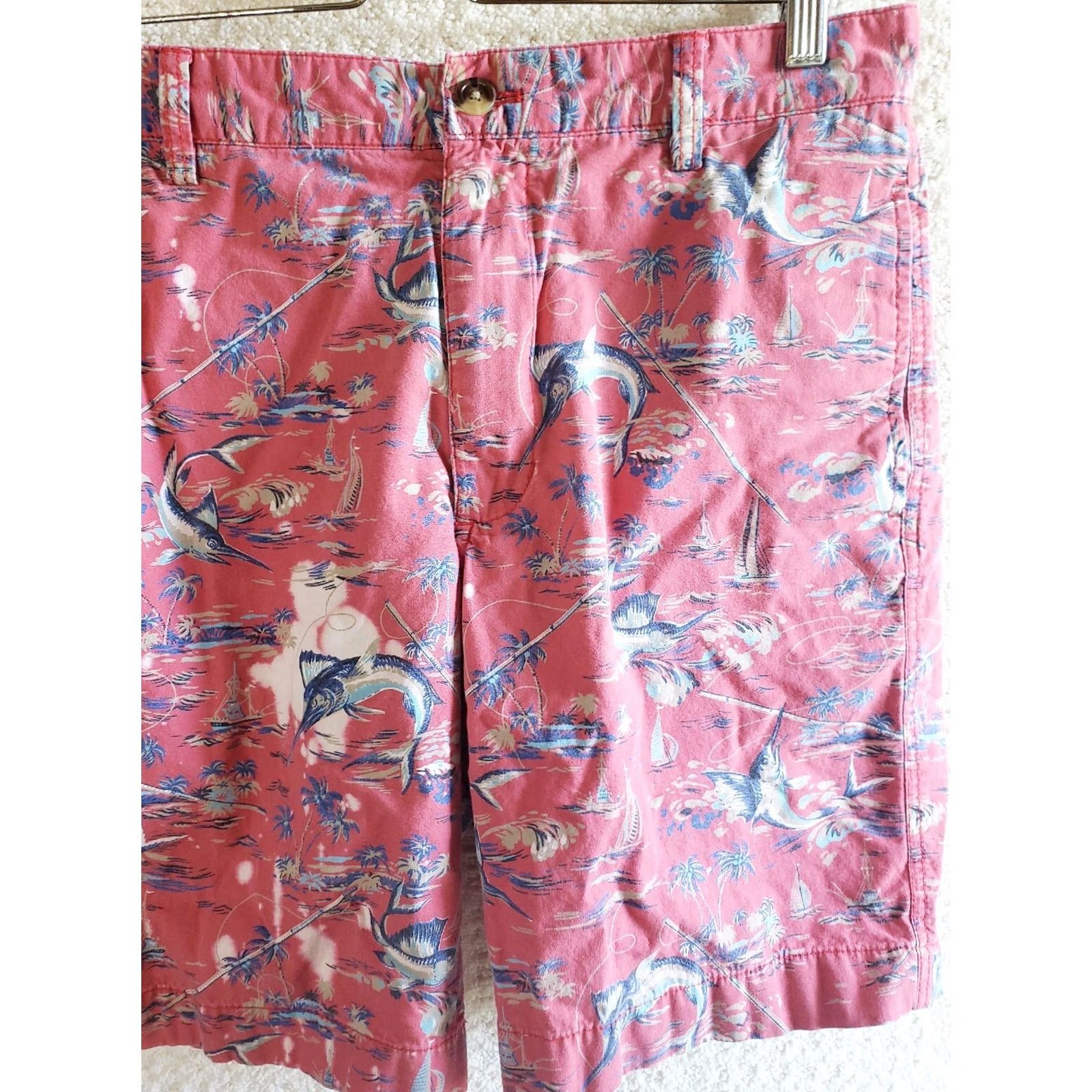 Chaps Chaps Bermuda Shorts Men's 32x9 Red Tropical Print Outdoor Fish Inline Logo Pockets Casual Cotton Size US 32 / EU 48 - 3 Thumbnail