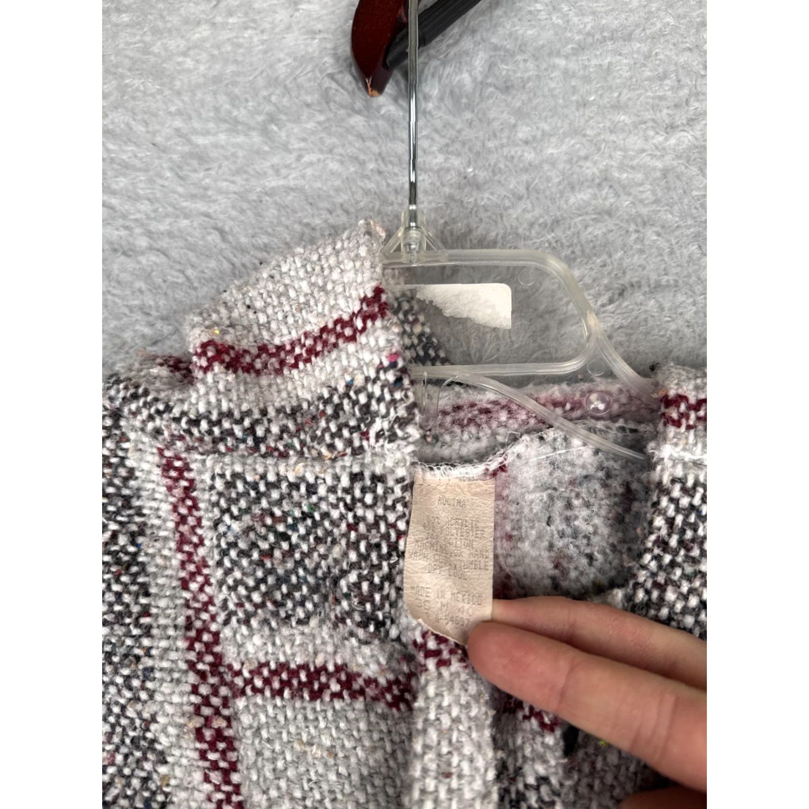 Baja Hoodie Mens Medium Gray Striped Kangaroo Pocket Hippie Drug Rug Poncho