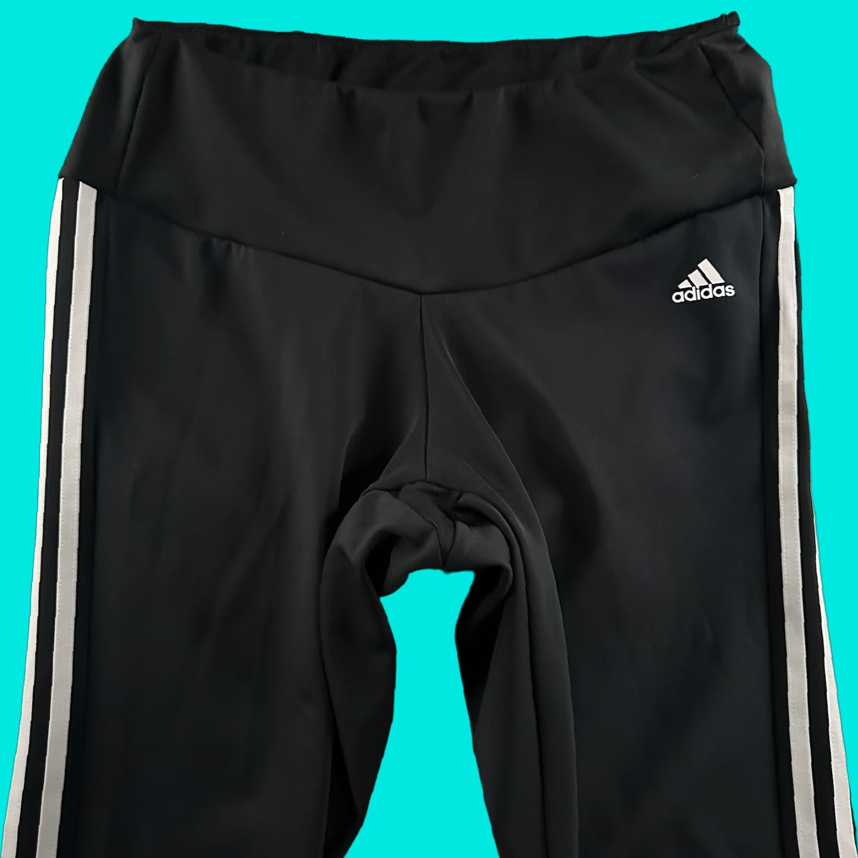 Adidas Adidas Womens Pants Black 2X Aeroready Pull On Striped Polyester Tapered Ankle Pockets Size 40" / US 18 - 1 Thumbnail