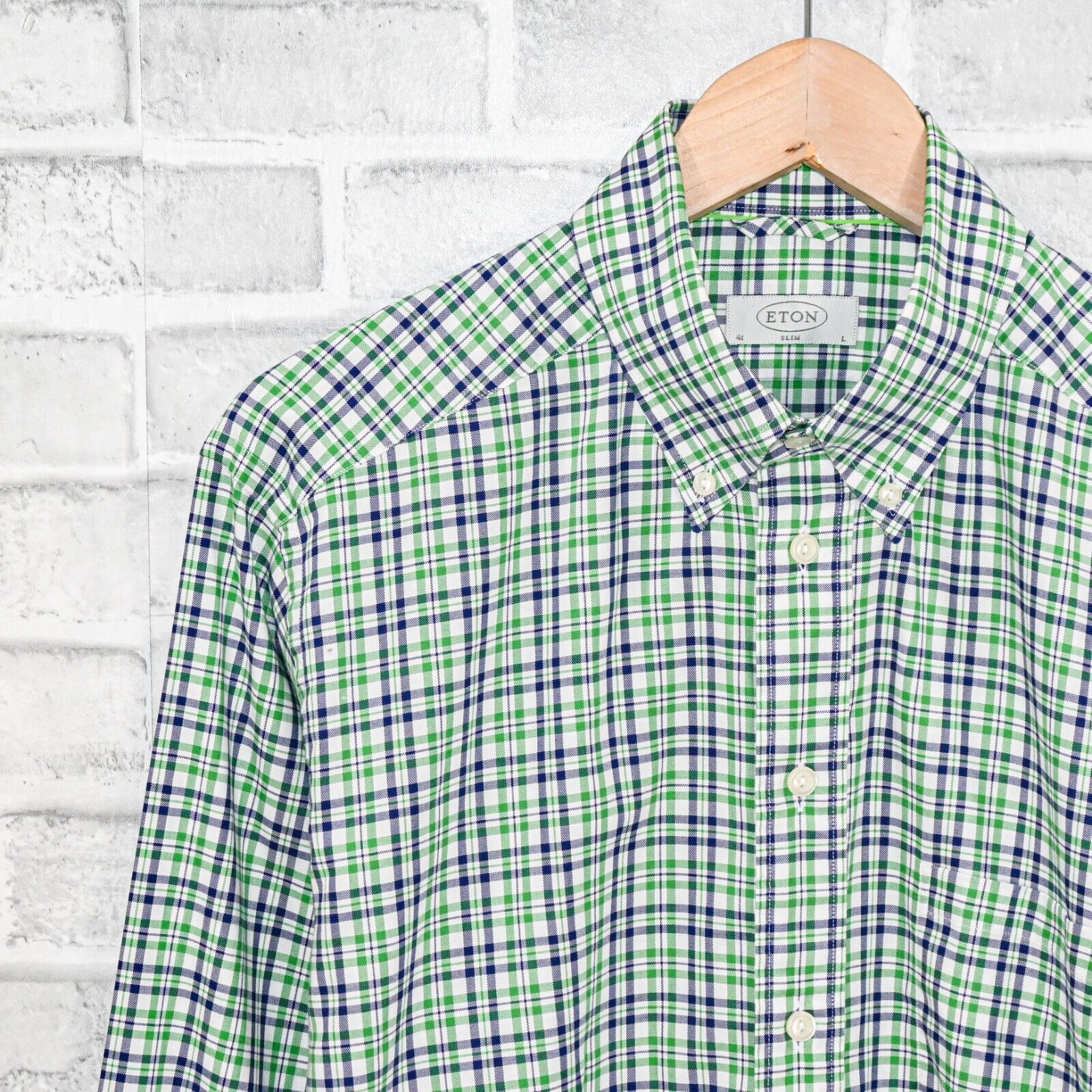 Eton ETON Slim fit Button up Shirt in Green Blue plaid check Size US L / EU 52-54 / 3 - 6 Thumbnail