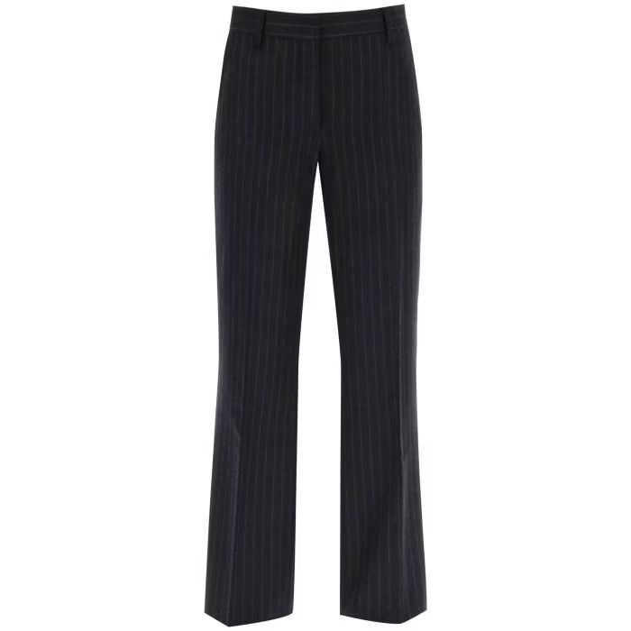 image of Dries Van Noten O1S22I1N0524 Pinstripe Flannel Trousers In Black, Women's (Size 38)