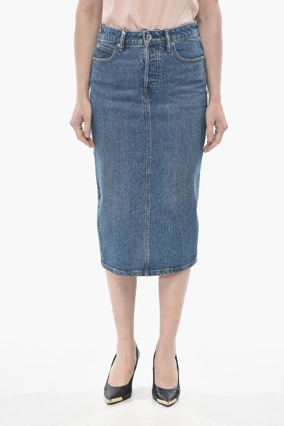 Alexander Wang og1mm0426 Denim Midi Skirt in Blue Size 26" / US 2 / IT 38 - 1 Thumbnail