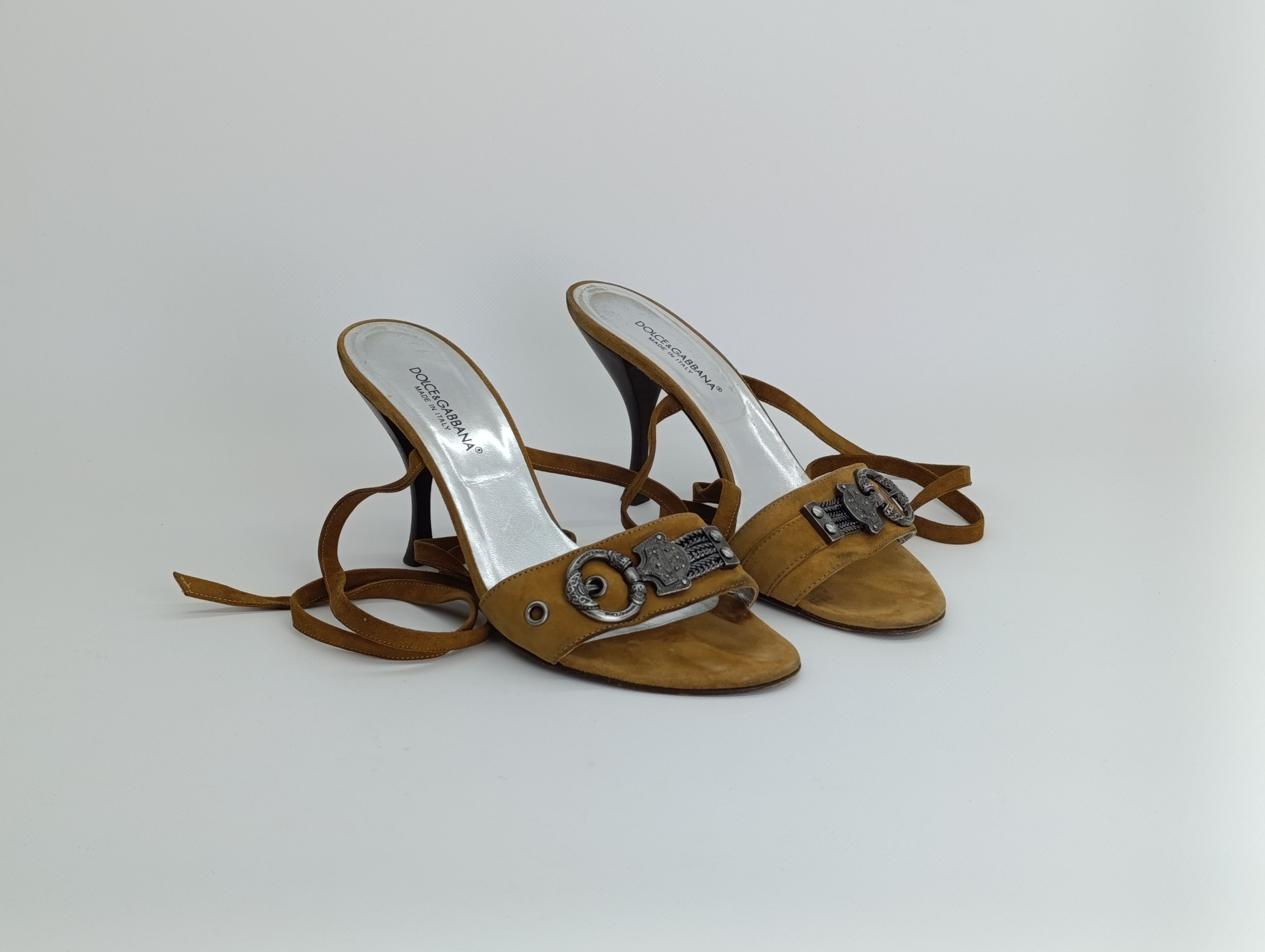 Vintage Dolce Gabbana 00s Brown Suede Belted Sandals Heels