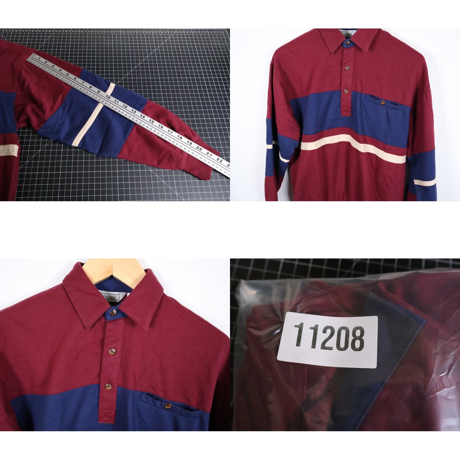 Vintage Palmland Long Sleeve Polo Shirt Men's Medium Dark Red Blue Stripe Retro VTG Shirt Mens Medium Red Blue Stripe Polo Size US M / EU 48-50 / 2 - 8 Thumbnail