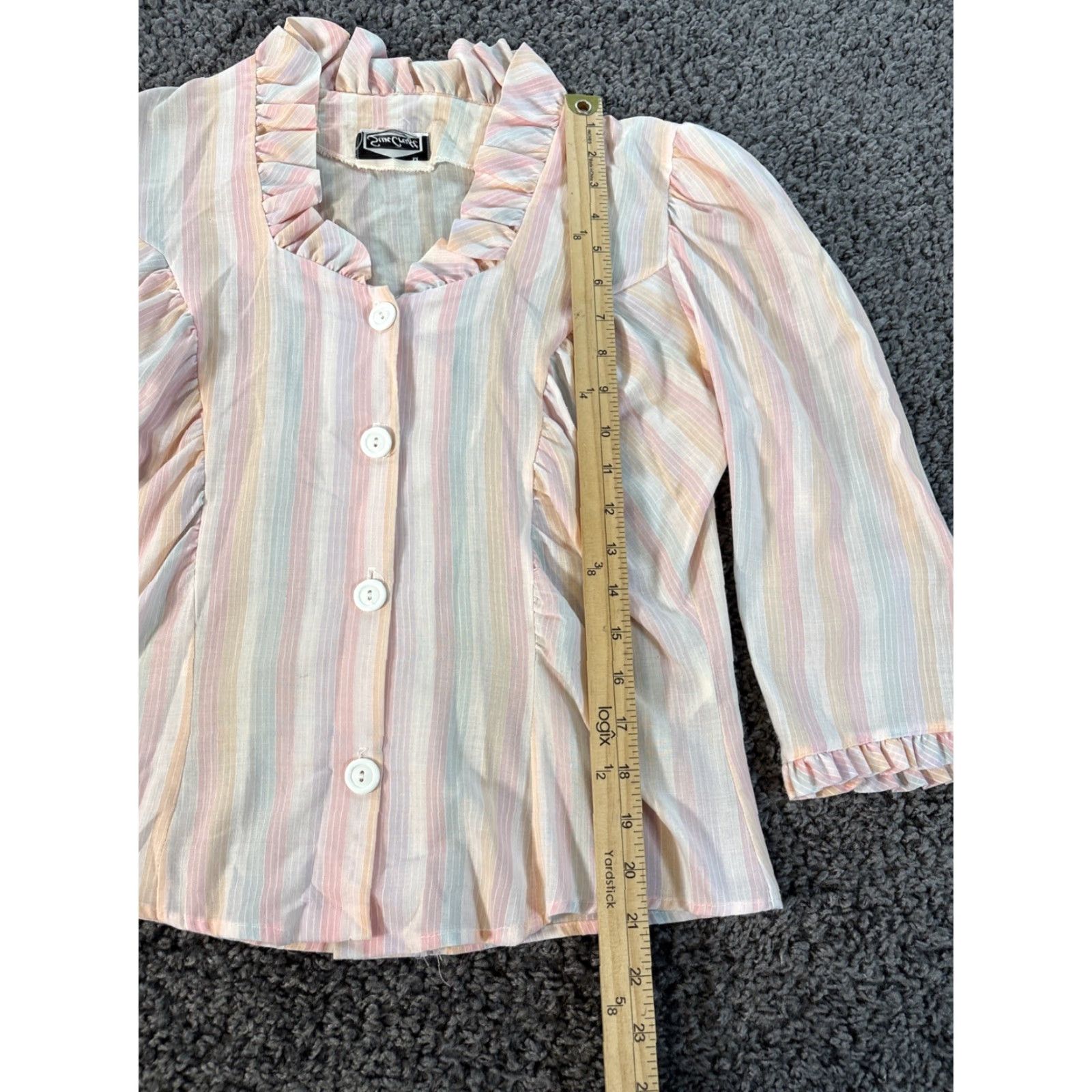 Pinko VINTAGE Sun Craft Blouse Shirt Womens Medium Pink Stripe 1950s Cottagecore V-Neck Long Sleeve Cotton Tunic Size M / US 6-8 / IT 42-44 - 2 Thumbnail