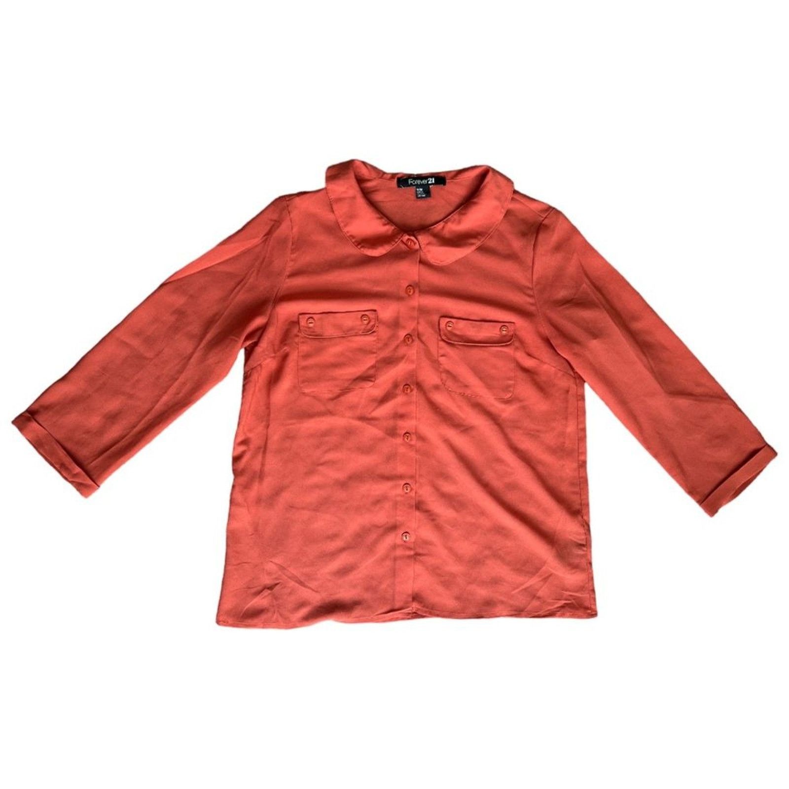 Forever 21 Forever 21 Orange Collared 3/4 Top, M Size M / US 6-8 / IT 42-44 - 1 Thumbnail