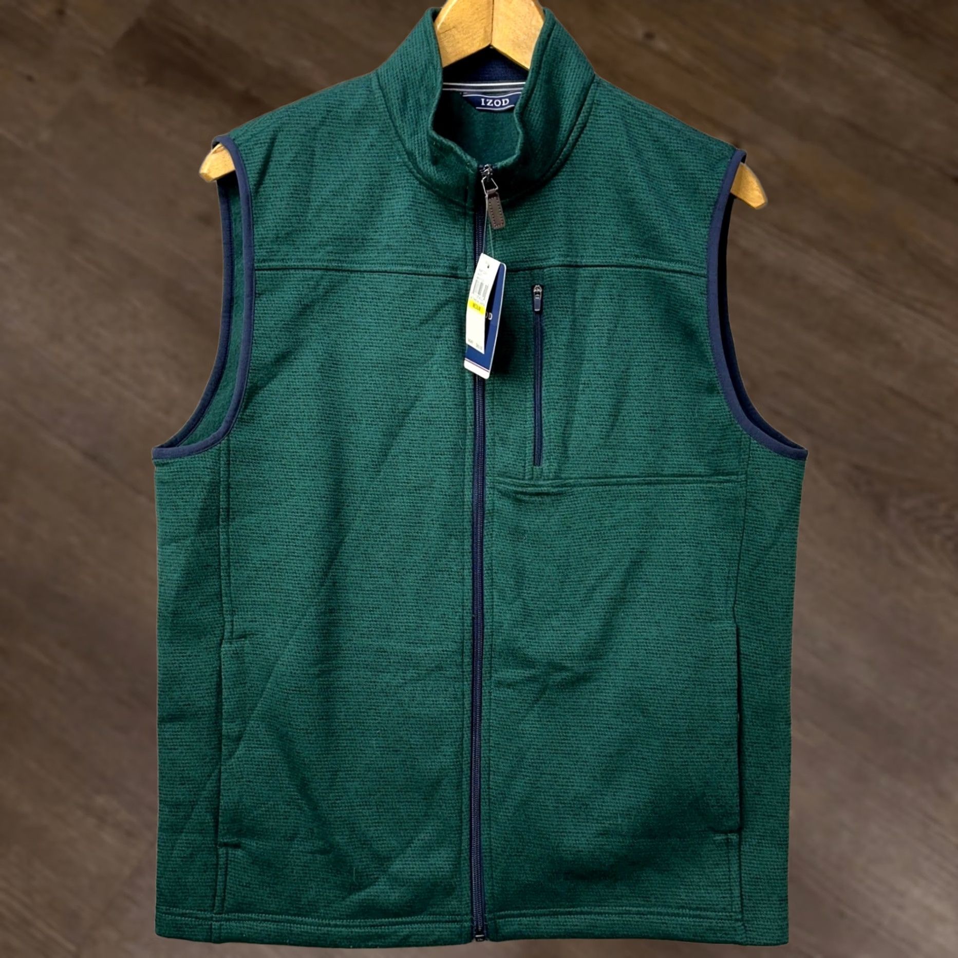 Izod IZOD Vest Mens Fleece Full Zip Pockets Green Geometric Outdoor Casual Jacket/Coat, Short, Regular Fit, 300 Warmth Weight, M Size US M / EU 48-50 / 2 - 1 Thumbnail