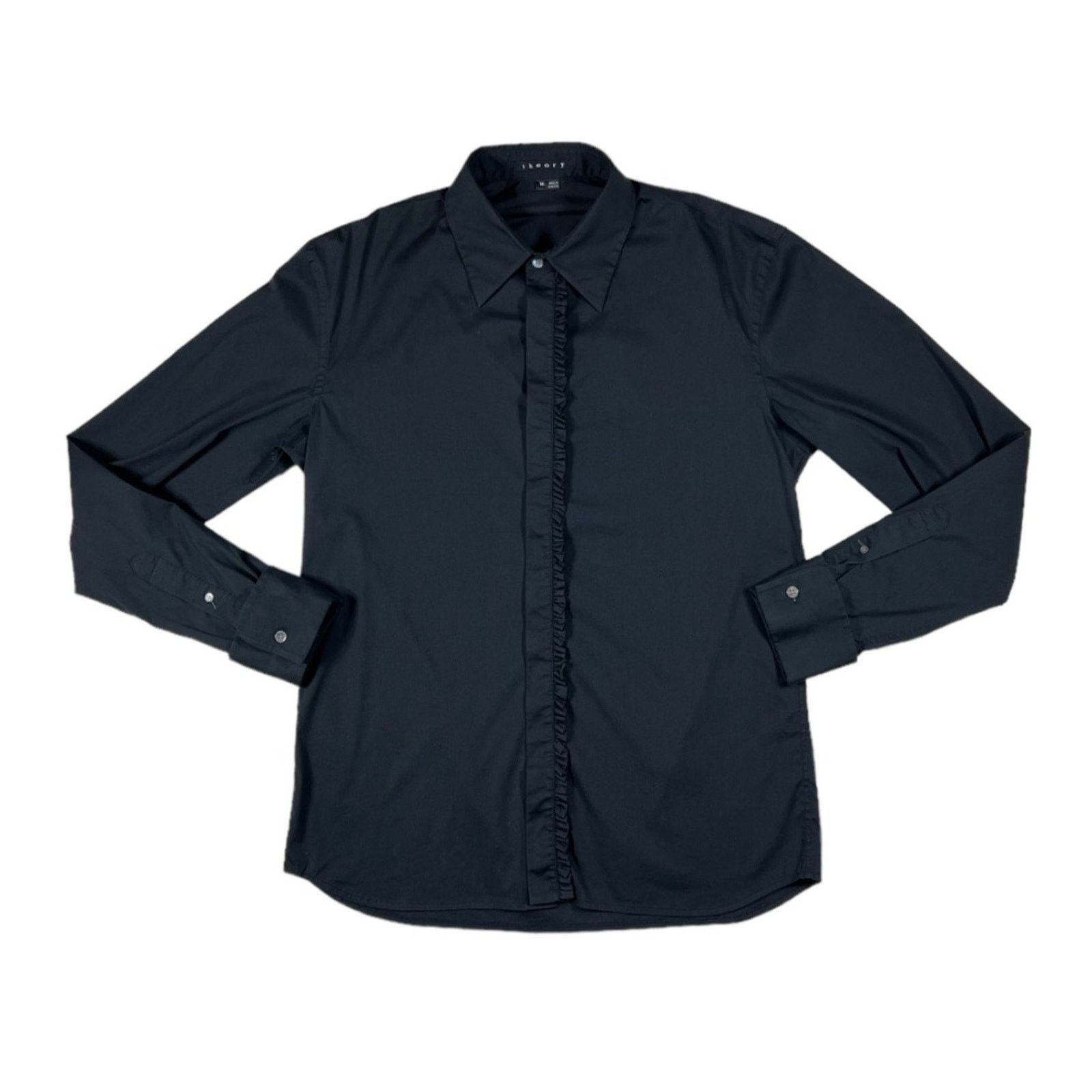 Theory Theory Ruffled Black Long-Sleeve Shirt | Size M Size M / US 6-8 / IT 42-44 - 1 Thumbnail