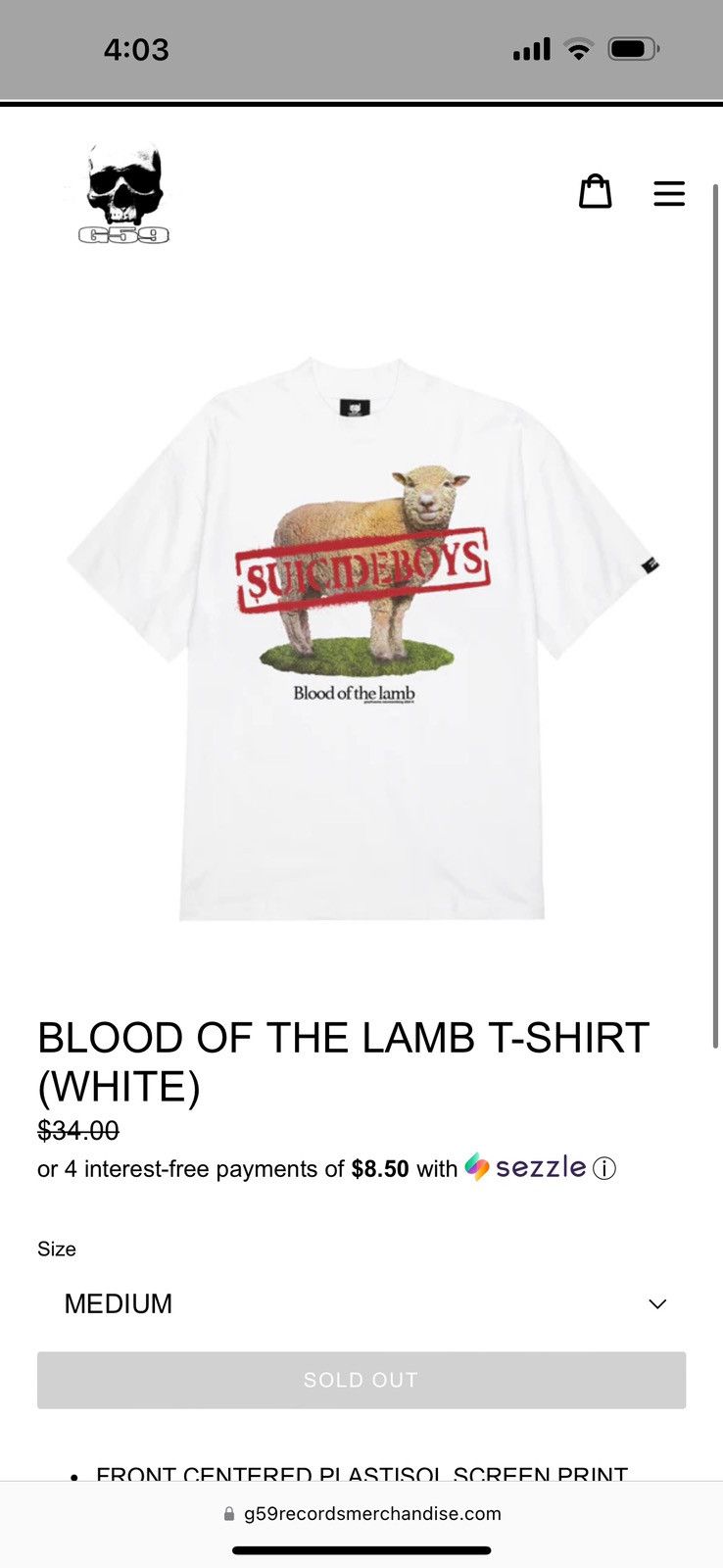 G59 Records WHITE TEE LAMB SHIRT Size US M / EU 48-50 / 2 - 1 Preview
