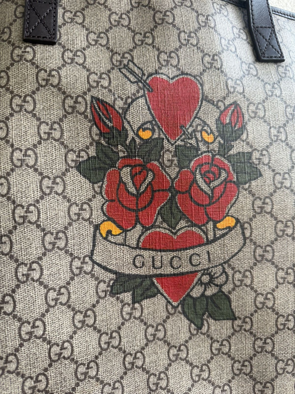 Gucci Gucci Tattoo Rose & Heart GG Supreme Large Tote Size ONE SIZE - 2 Thumbnail