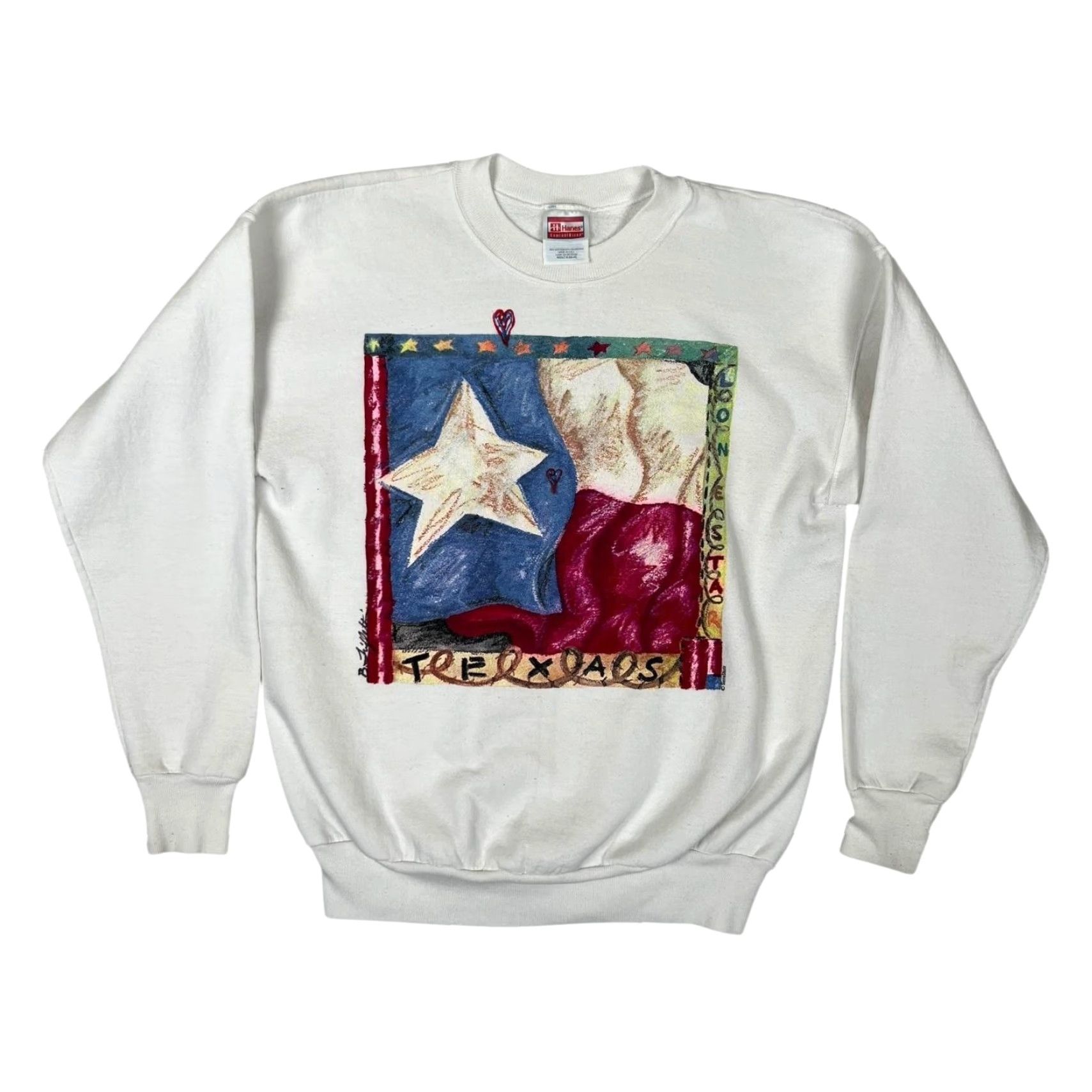 Hanes VINTAGE Hanes Sweatshirt Texas Flag White Lone Star Fleece USA Made Size M Mens Graphic Print Crew Neck Pullover Size US M / EU 48-50 / 2 - 2 Thumbnail