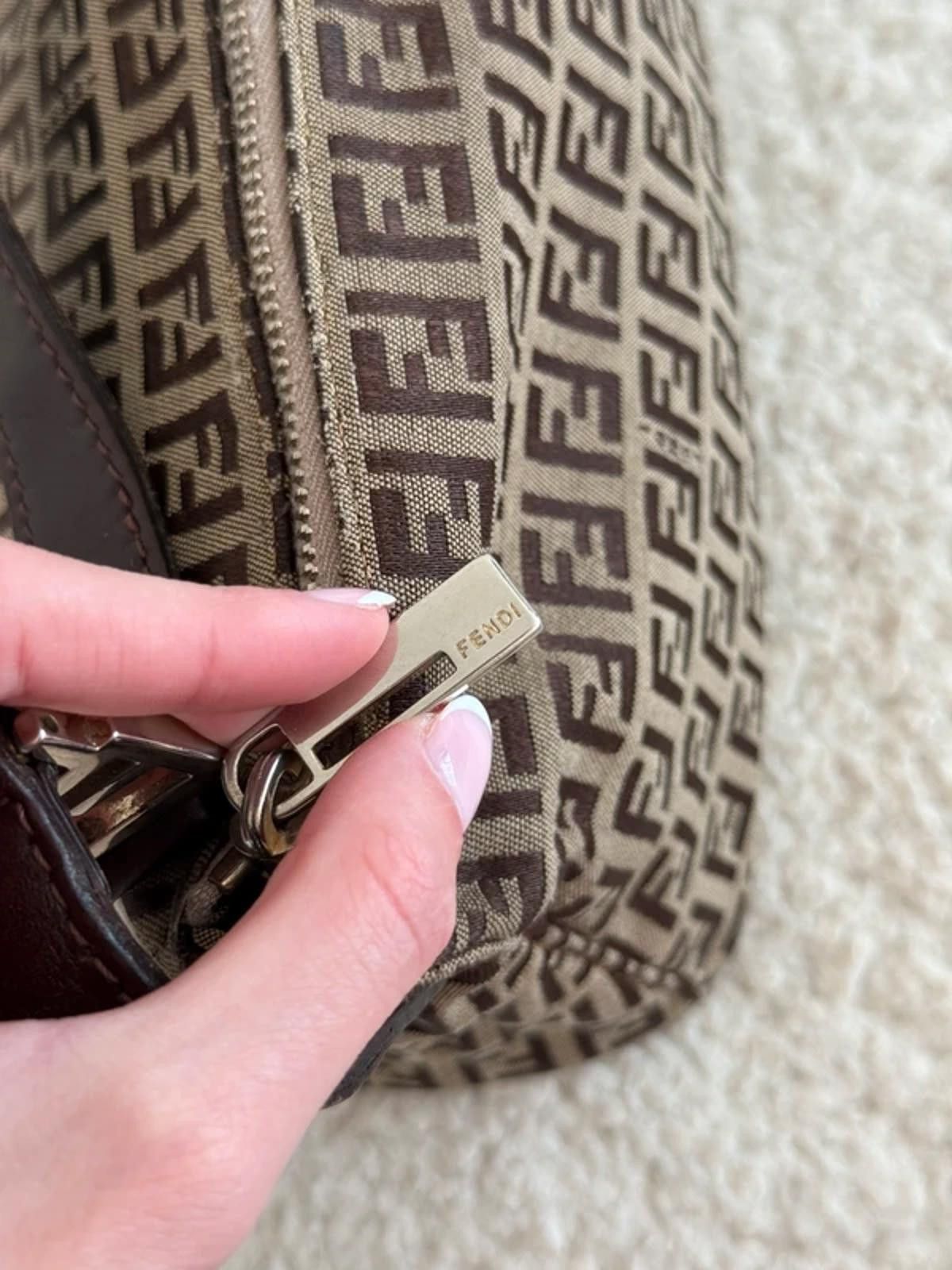 Fendi Fendi Zucchino Canvas Pochette – Brown FF Size ONE SIZE - 9 Thumbnail