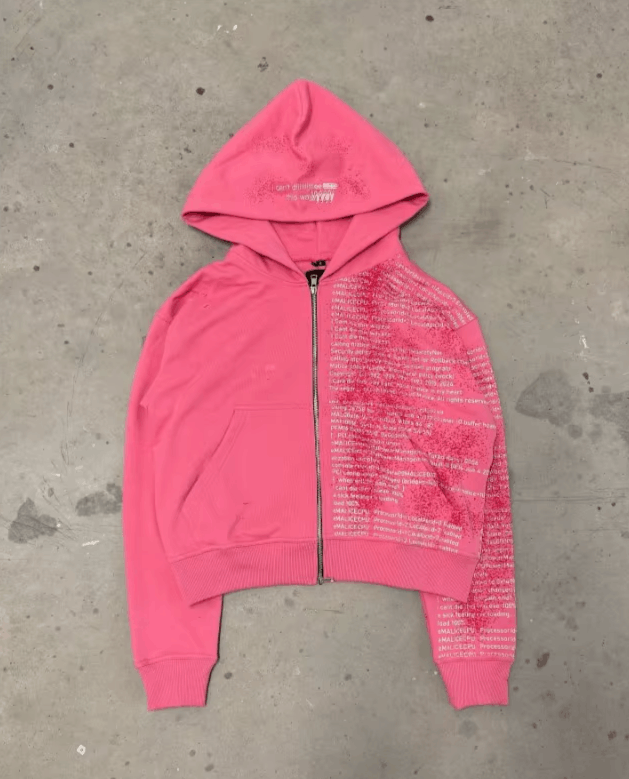 Japanese Brand Letter Print Spliced ​​Pink Zipper Hoodie Size US M / EU 48-50 / 2 - 7 Thumbnail