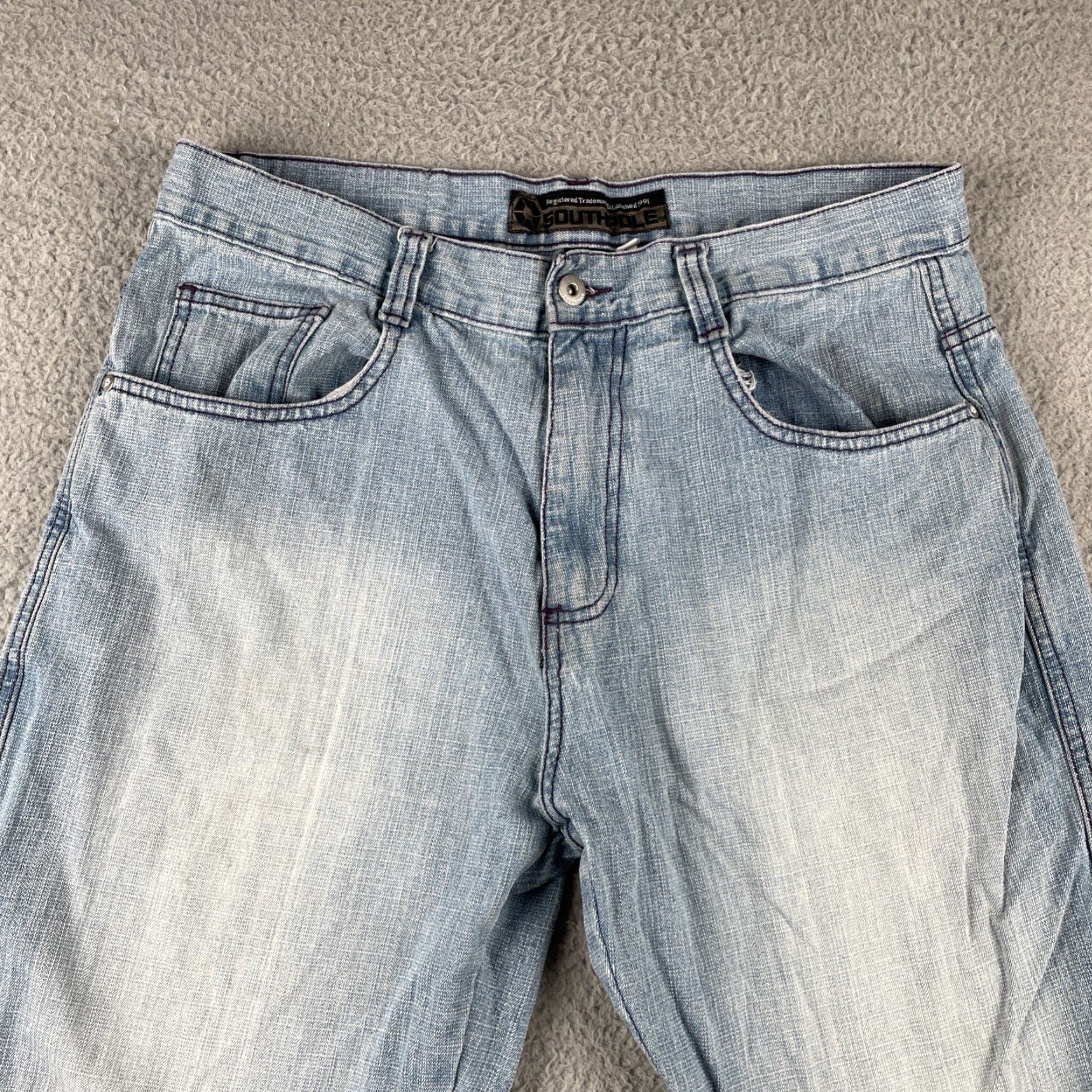 Southpole VINTAGE South Pole Moon Ice Blue Denim Jeans Waist 34x30.5 Purple Stitching Hip Hop Jeans Mens Regular 34 Blue Size US 34 / EU 50 - 6 Thumbnail