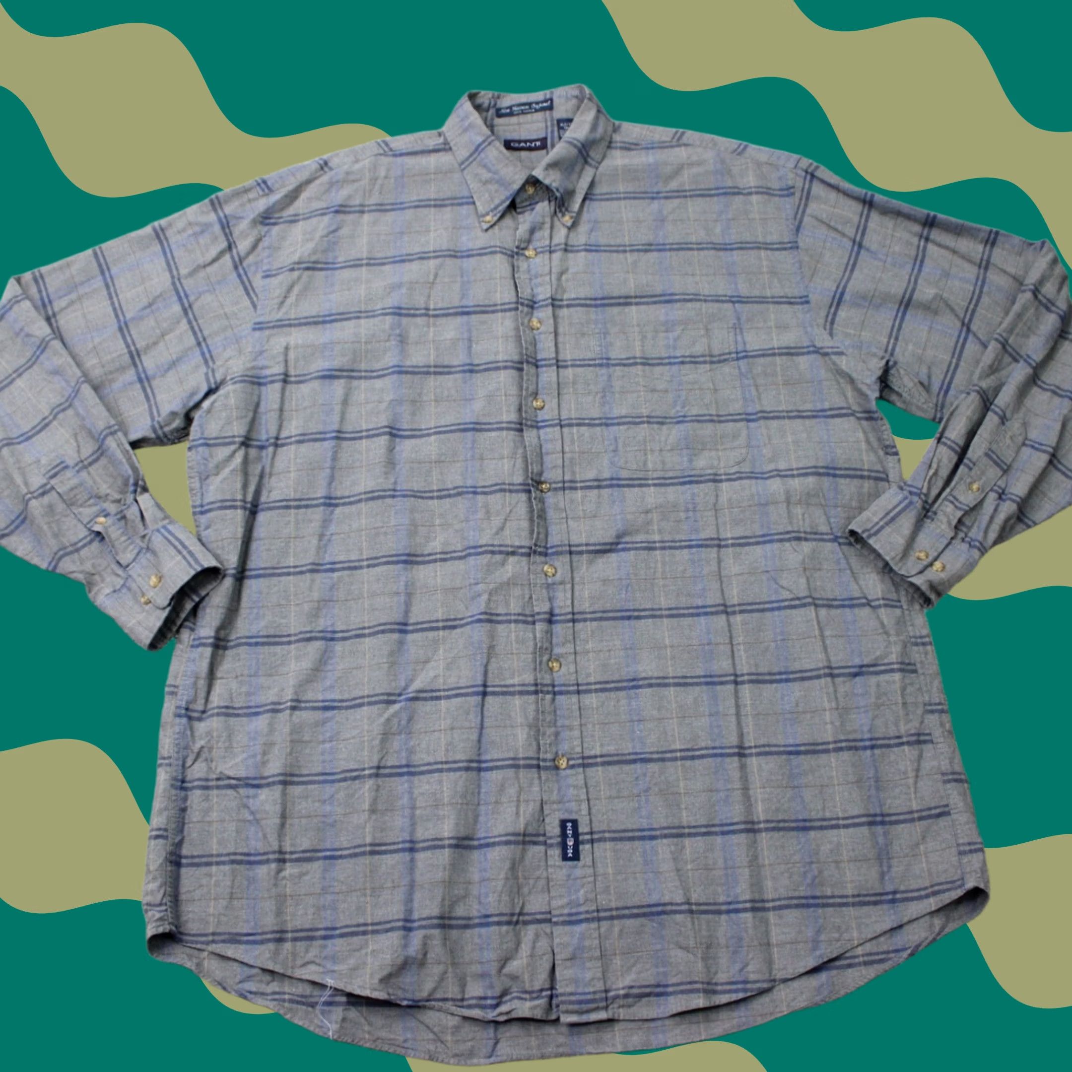 Gant GANT Shirt Mens XLT Gray/Blue New Haven Oxford 100% Cotton Long Sleeve Button Size US XL / EU 56 / 4 - 1 Thumbnail