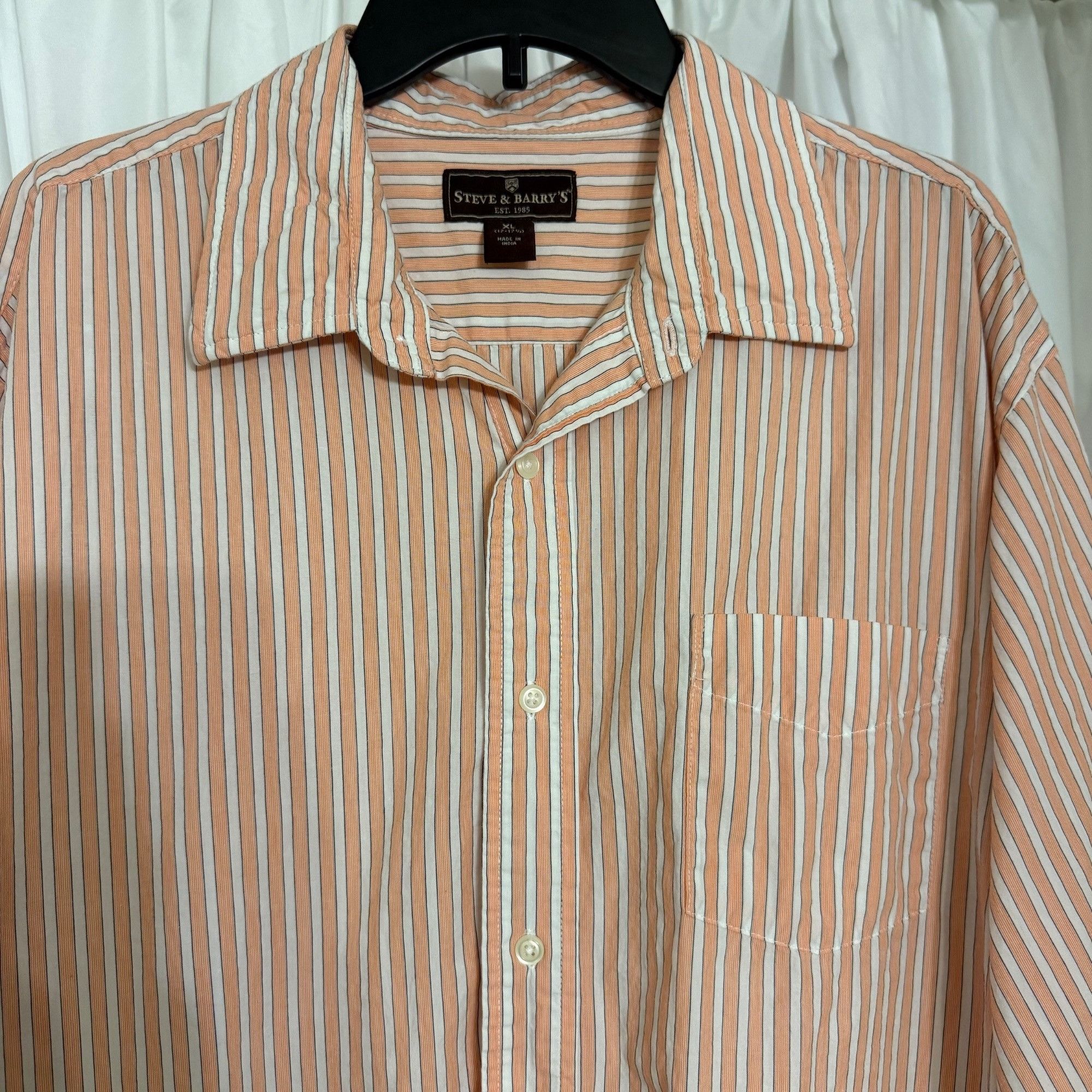 Other Steve & Barrys Mens Orange & White Striped Button-Up Shirt X Size US XL / EU 56 / 4 - 2 Thumbnail