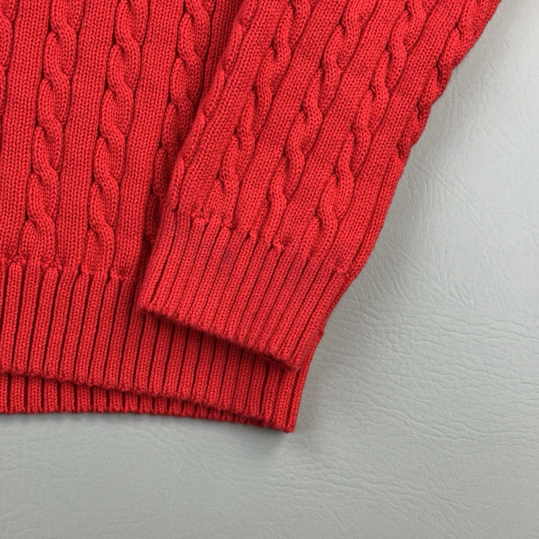 Ralph Lauren Vintage Lauren Ralph Lauren Sweater Women's Large V-Neck Cable Knit Pullover Y2K Red Cotton Knit Pullover 90s Classic Designer Outdoor Preppy Mens? Size L / US 10 / IT 46 - 3 Thumbnail