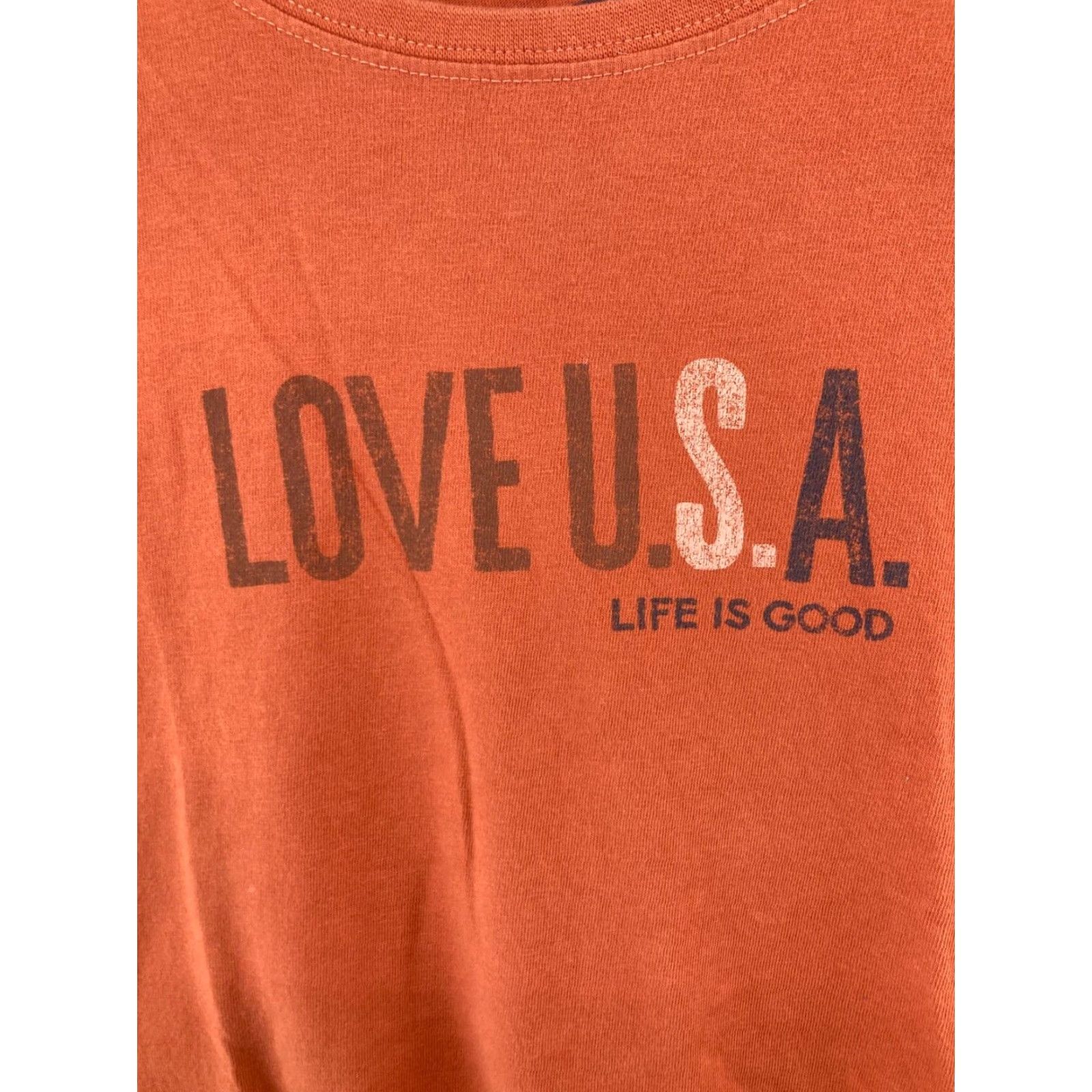 Life is Good Life is Good Graphic Tee Love USA Womens Large Orange V-Neck T-Shirt Casual Patriotic Size L / US 10 / IT 46 - 4 Thumbnail