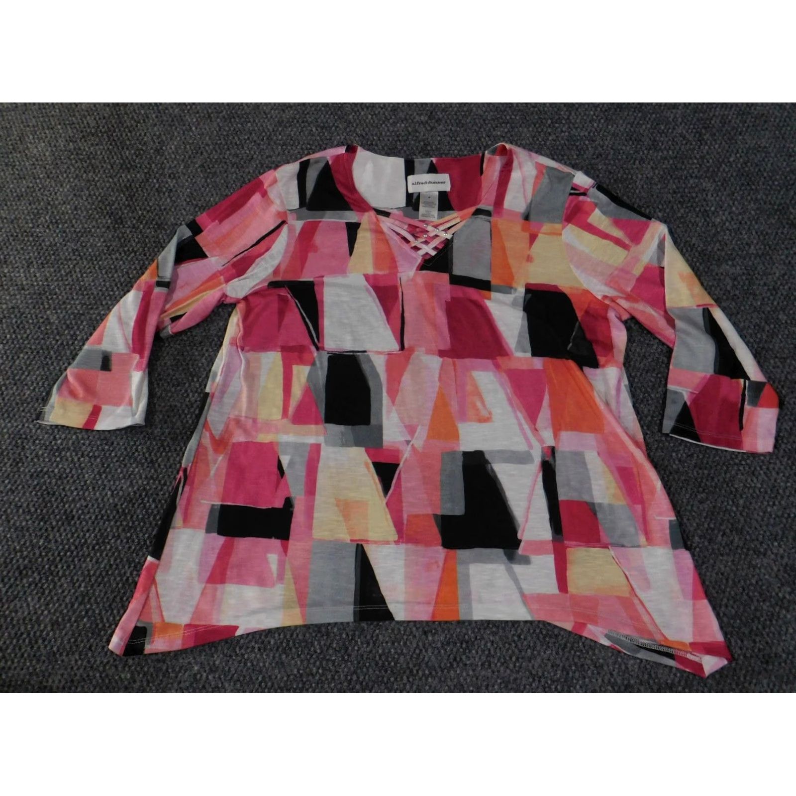 Vintage Alfred Dunner Blouse Womens Medium Pink Geometric 3/4 Sleeve Round Neck Pullover Casual Lightweight Stretch Vintage No Size M / US 6-8 / IT 42-44 - 4 Thumbnail