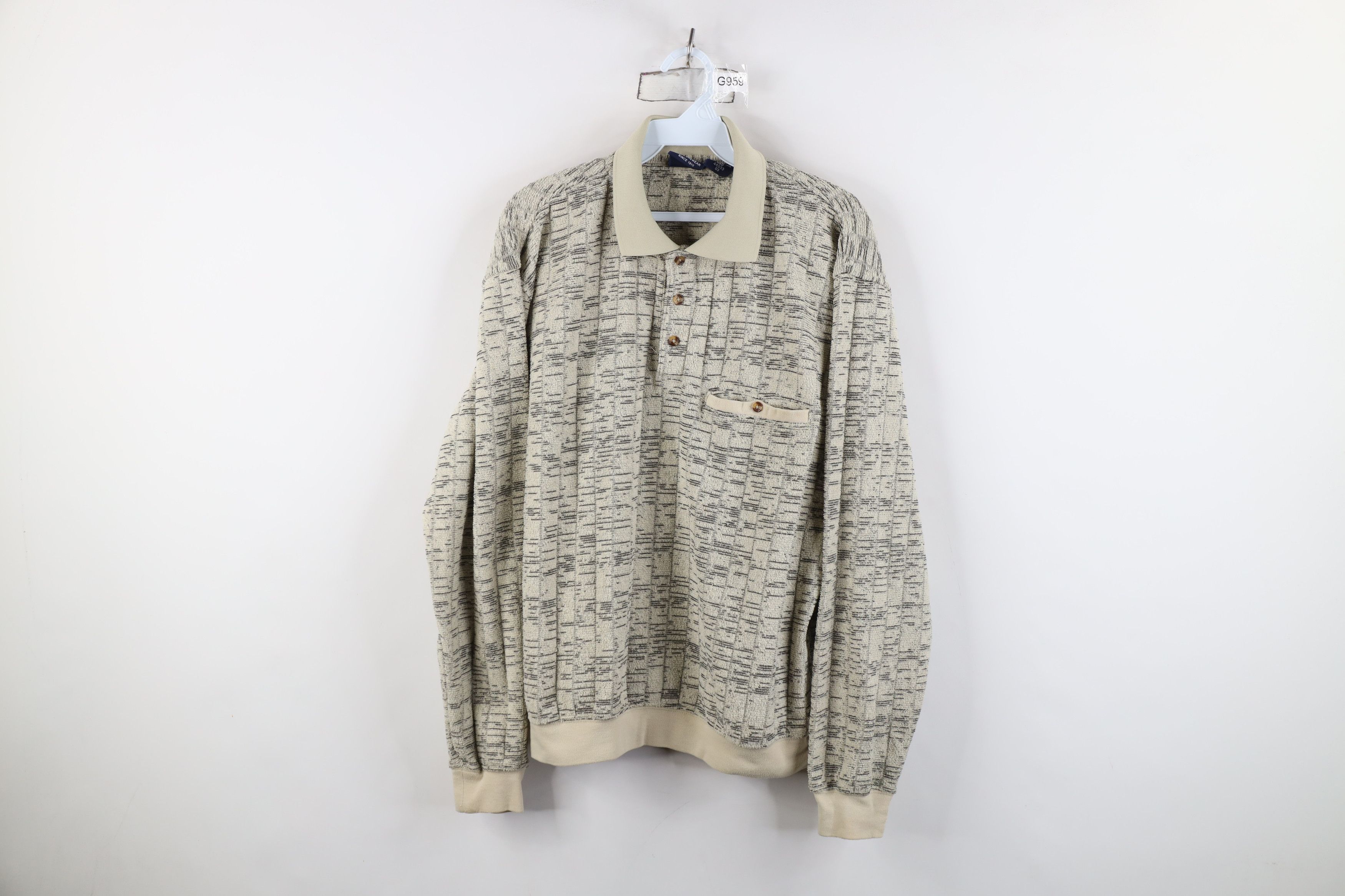 Vintage Vintage 90s Streetwear Fleece Collared Sweatshirt Beige Size US M / EU 48-50 / 2 - 1 Thumbnail