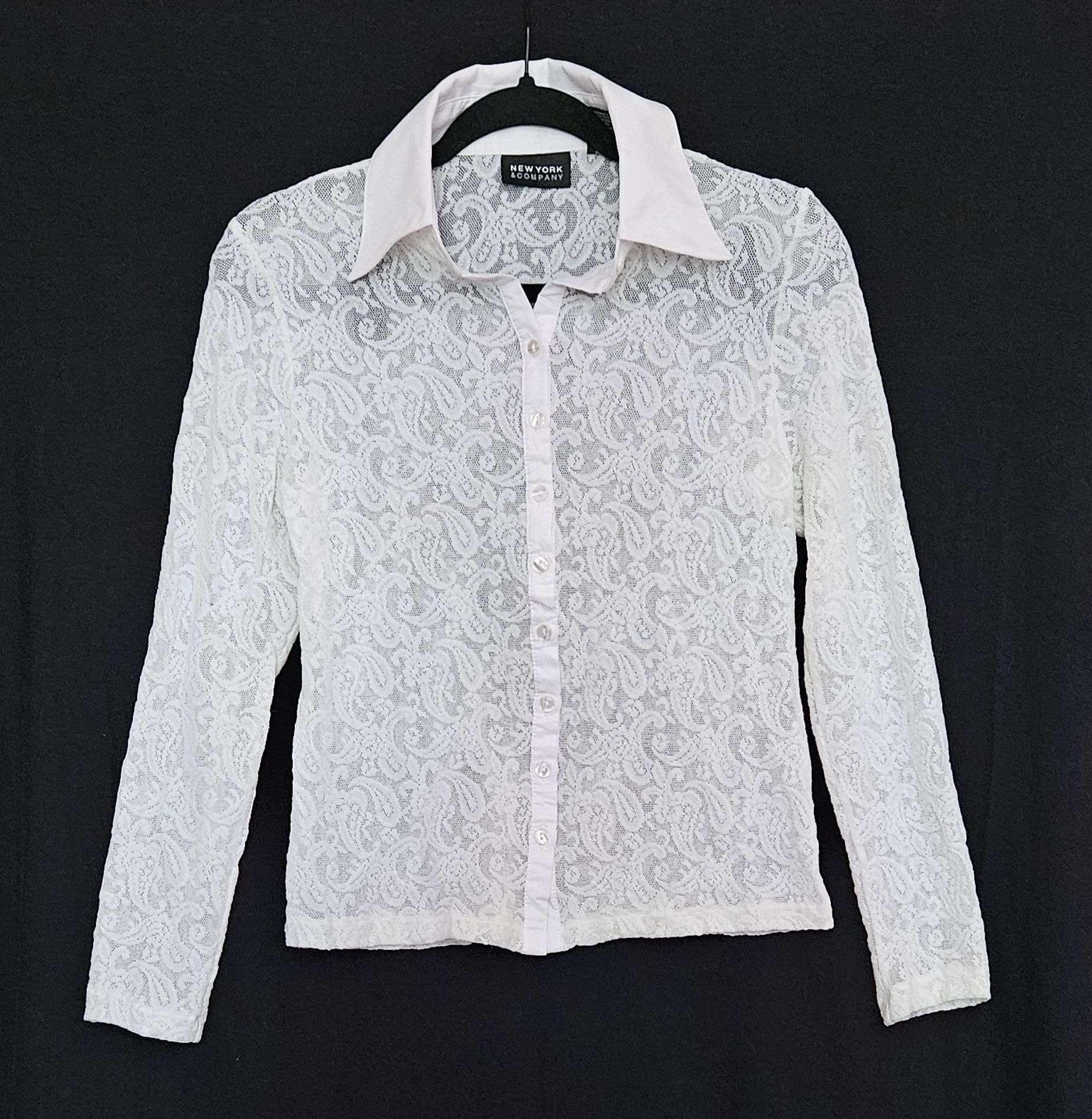 Other New York & Company Y2K stretch lace button down shirt Size M / US 6-8 / IT 42-44 - 1 Thumbnail