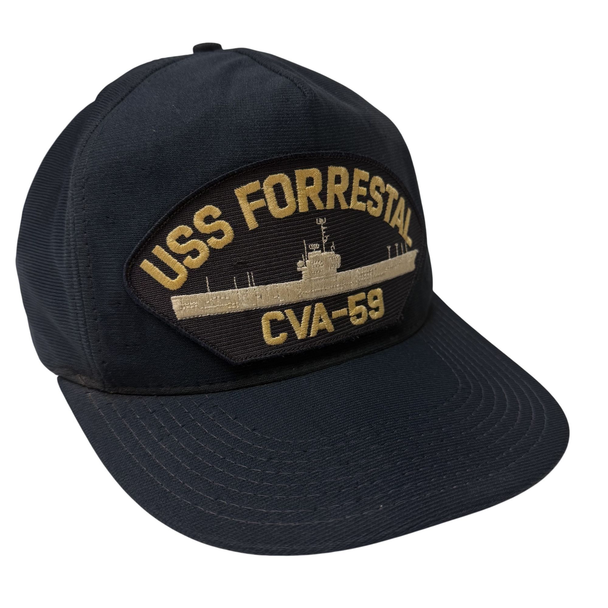 Other Vtg Eagle Crest USS Forrestal CVA-59 SUPERCARRIER Ship Hat Size ONE SIZE - 2 Thumbnail