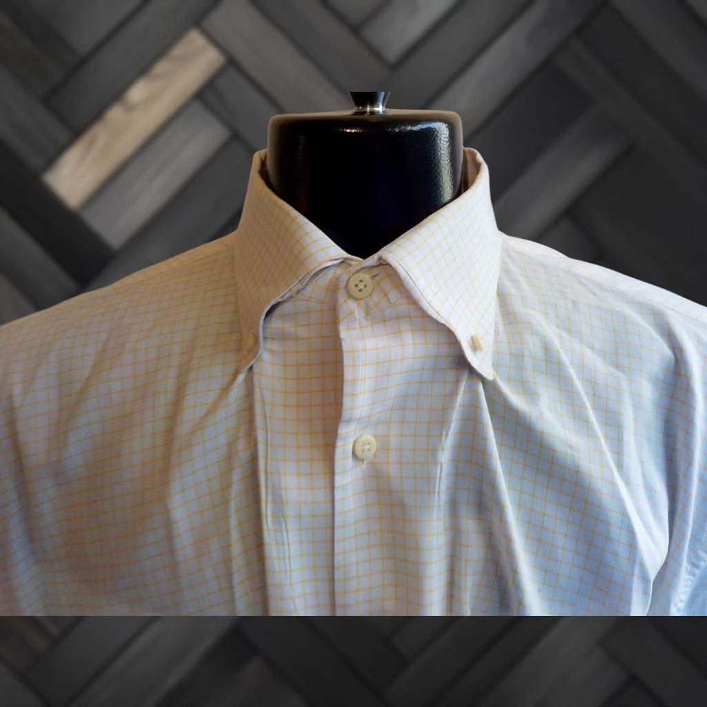 Robert Talbott VINTAGE Robert Talbott LS Buttoned Down Checkered Shirt LT White Yellow Orange Button-Up Mens Long Sleeve Cotton Size LT Size US L / EU 52-54 / 3 - 1 Thumbnail