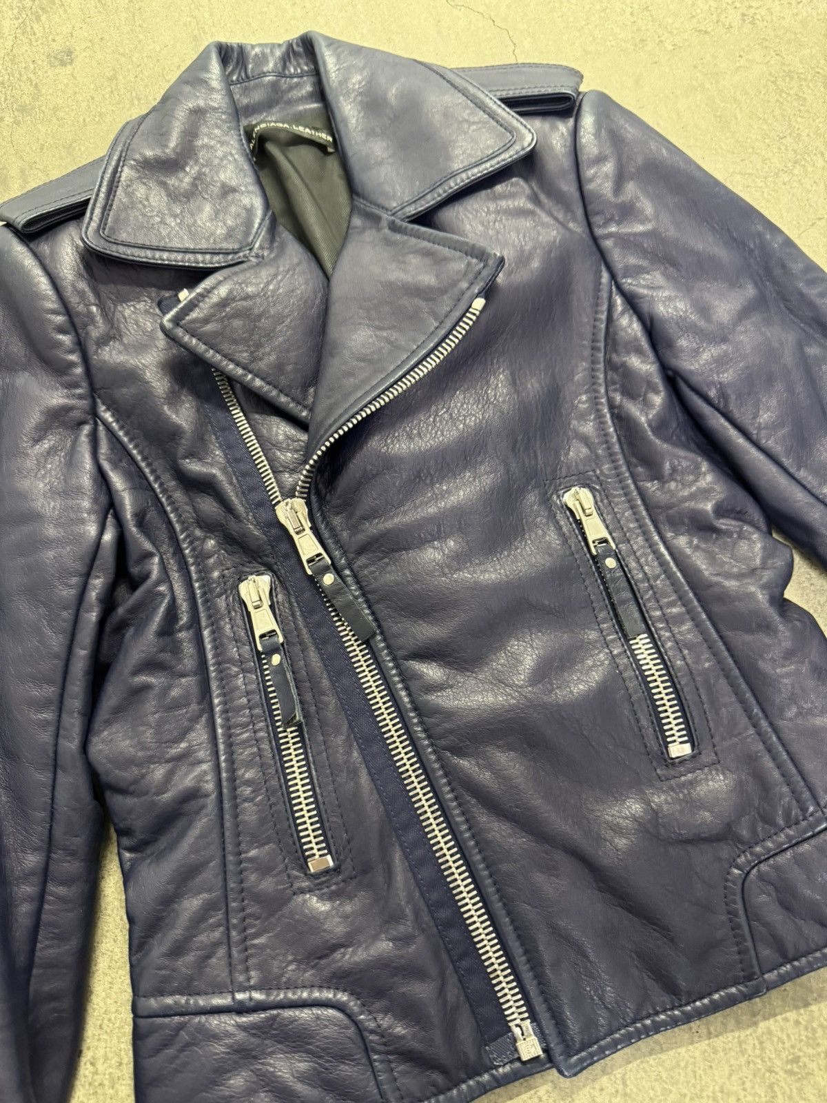 Balenciaga Balenciaga Navy Blue Leather Moto Jacket Size XS / US 0-2 / IT 36-38 - 3 Thumbnail