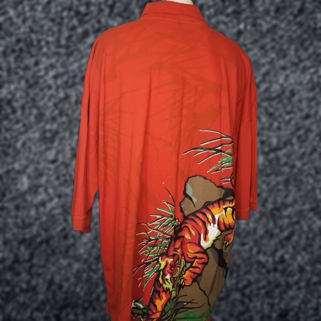 Vintage ASK DNM Mens Polo Shirt Tiger Graphic All Over Print 4XL Red Collared Short Sleeve Shirt Men Big & Tall Tiger Print Polo 4XL Mens Size US XXL / EU 58 / 5 - 1 Thumbnail