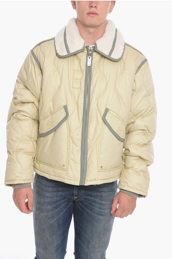 image of Diesel Faux-Fur Neck W-Petrit Padded Jacket in Beige, Men's (Size 2XL)
